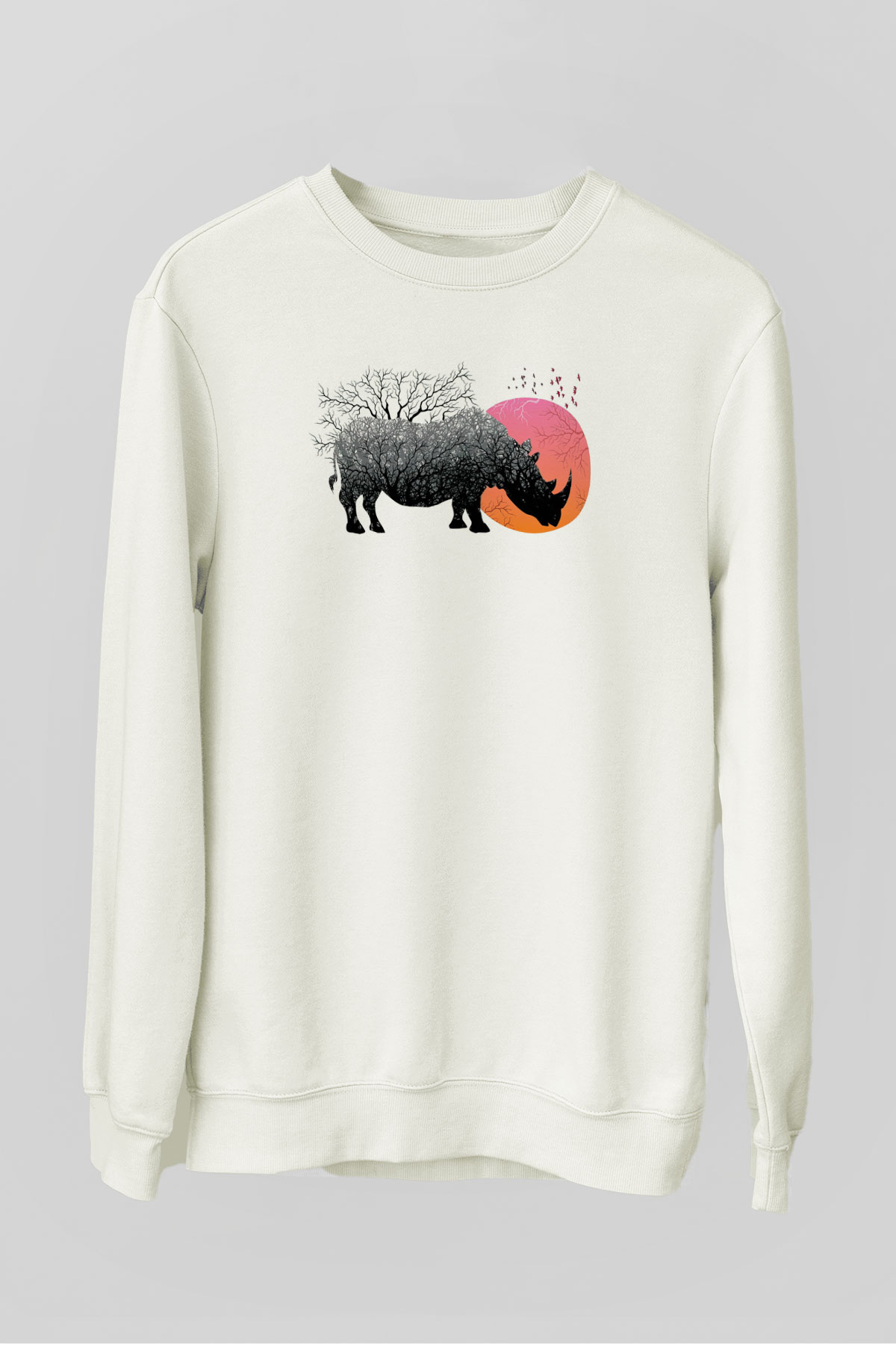 Gergedan Beyaz Unisex Sweatshirt