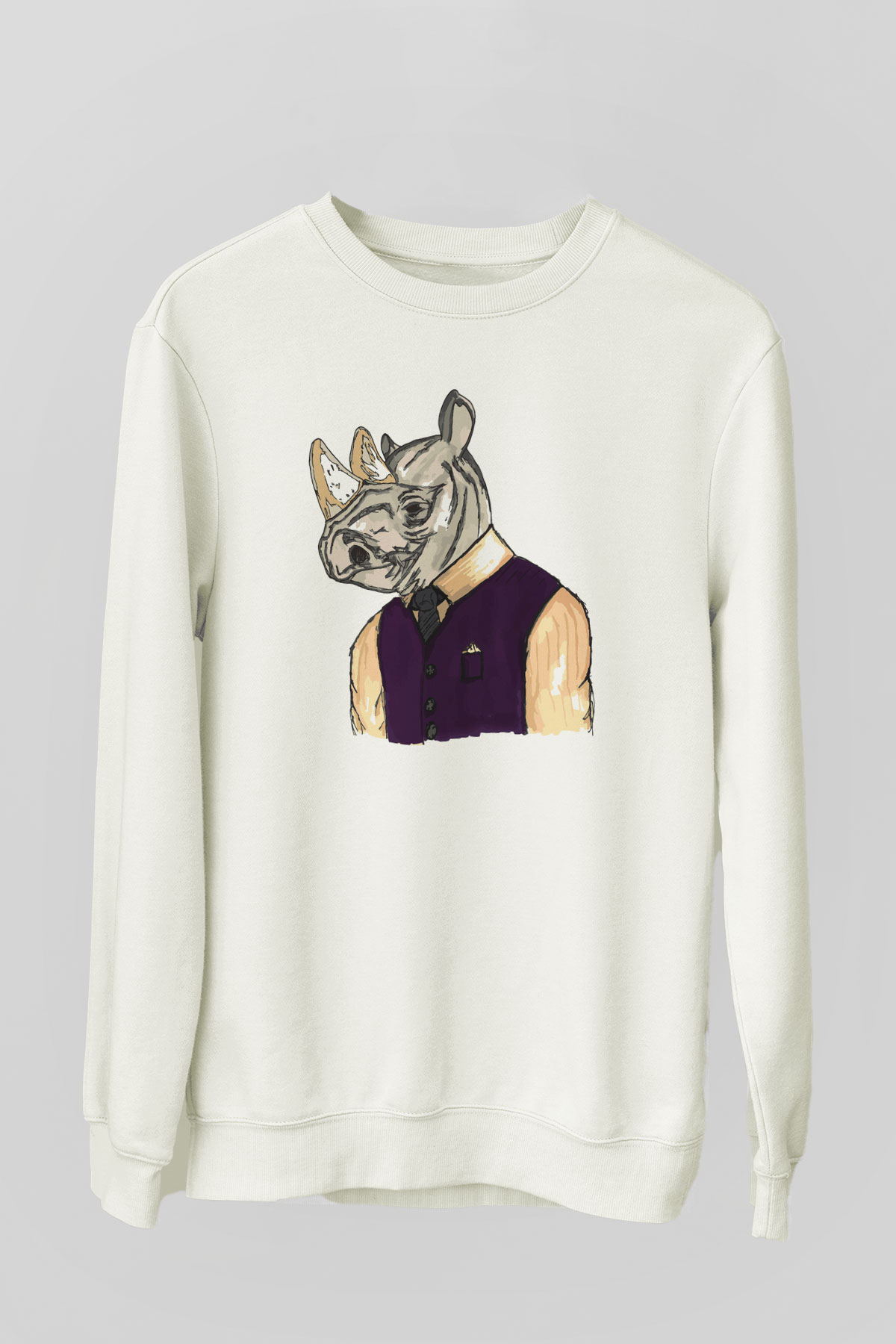Gergedan Beyaz Unisex Sweatshirt
