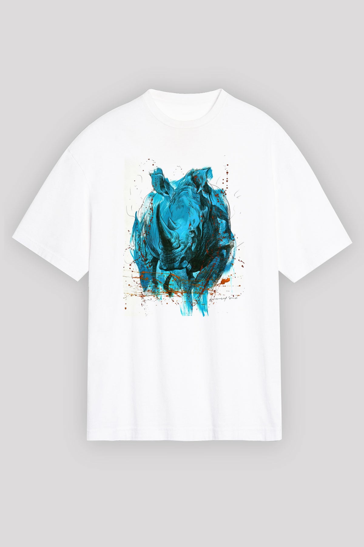 Gergedan Beyaz Unisex Tişört T-Shirt - TişörtFabrikası