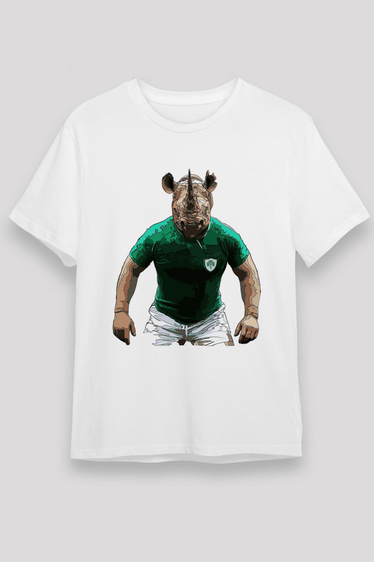 Gergedan Beyaz Unisex Tişört T-Shirt - TişörtFabrikası