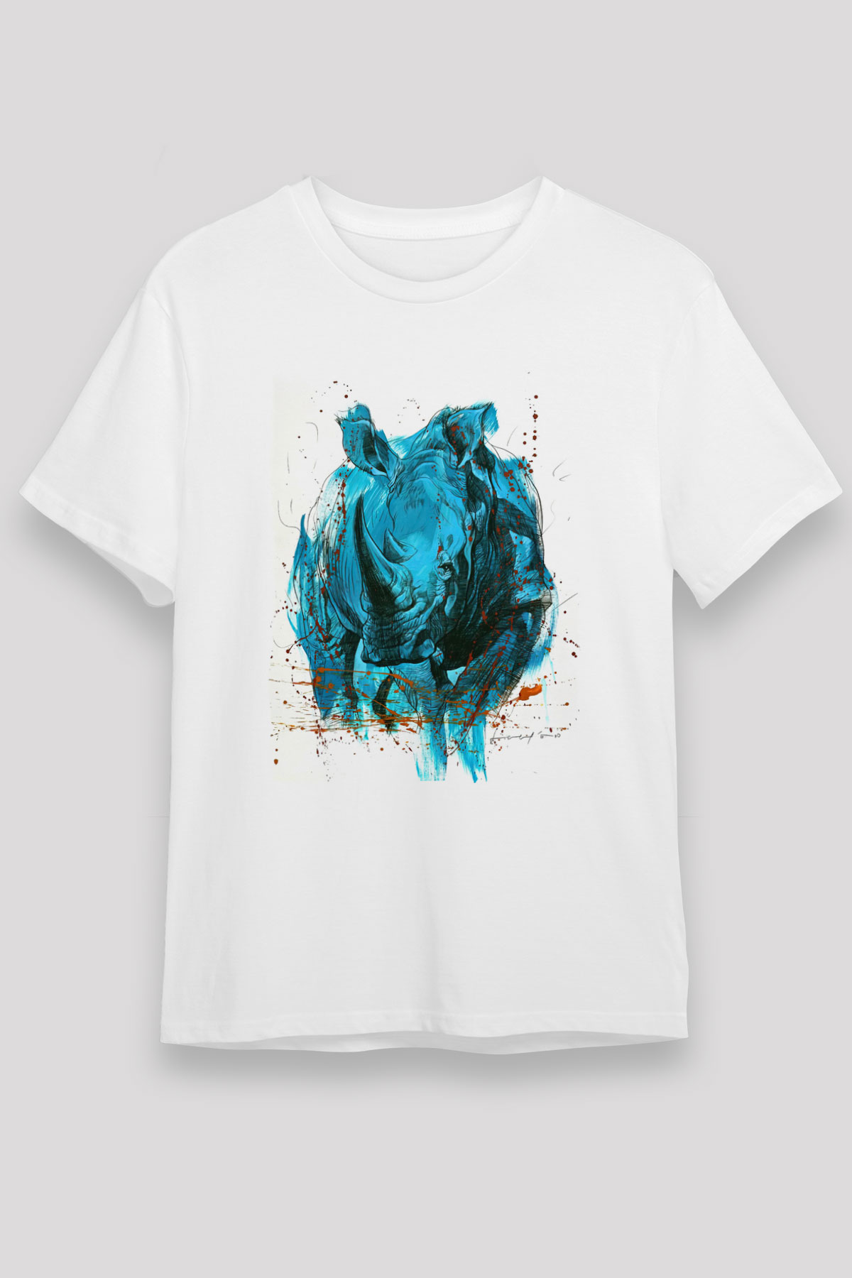 Gergedan Beyaz Unisex Tişört T-Shirt - TişörtFabrikası