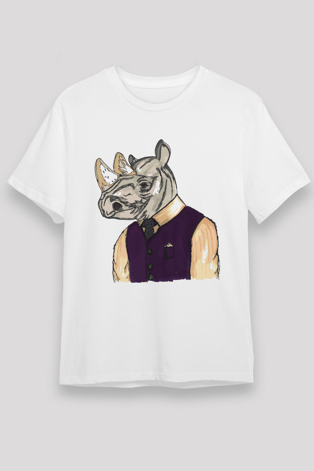 Gergedan Beyaz Unisex Tişört T-Shirt - TişörtFabrikası