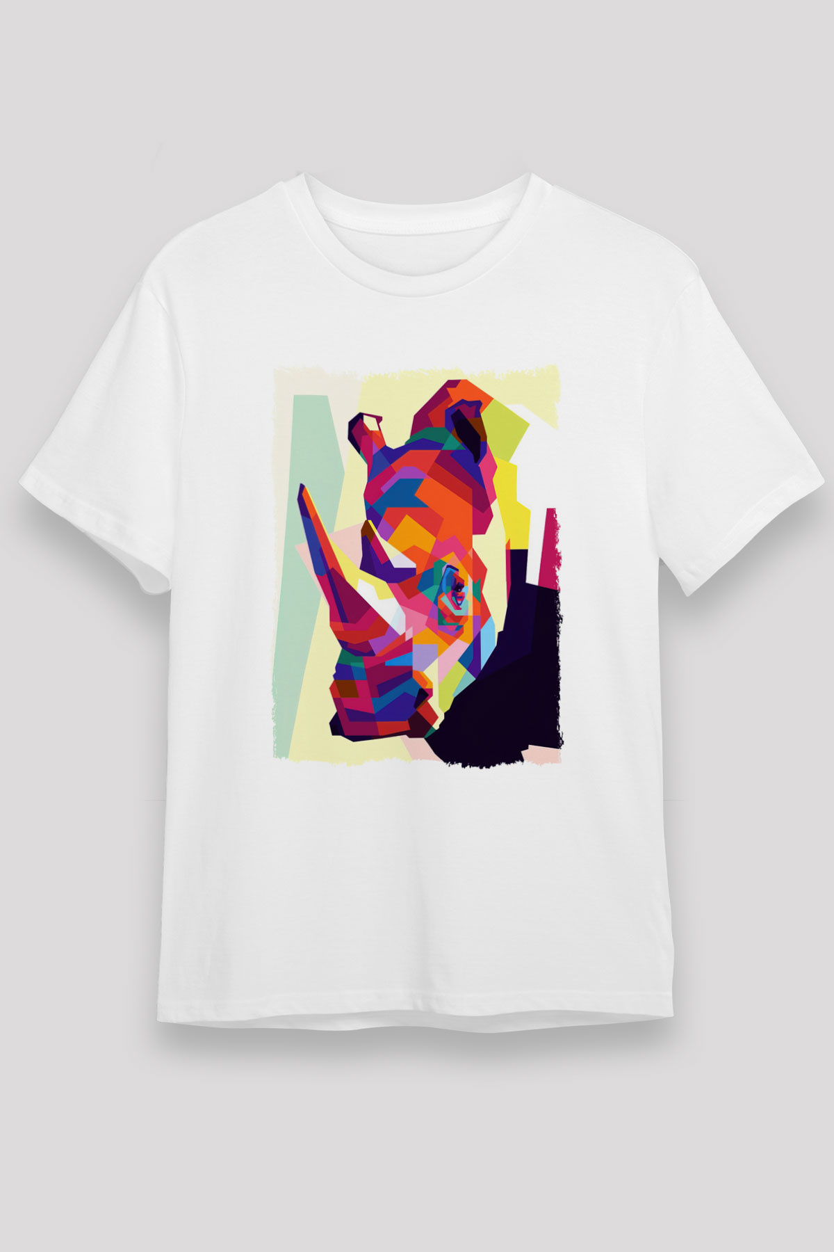 Gergedan Beyaz Unisex Tişört T-Shirt - TişörtFabrikası