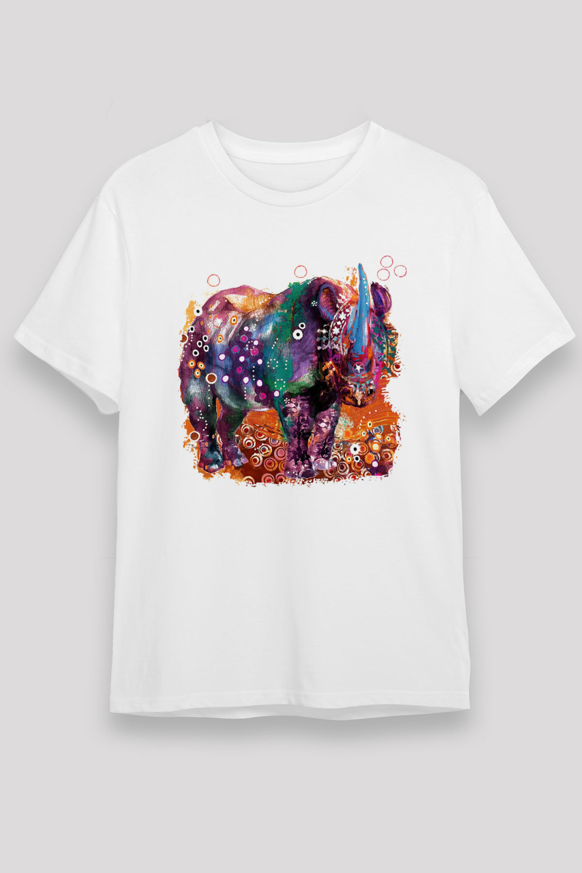 Gergedan Beyaz Unisex Tişört T-Shirt - TişörtFabrikası