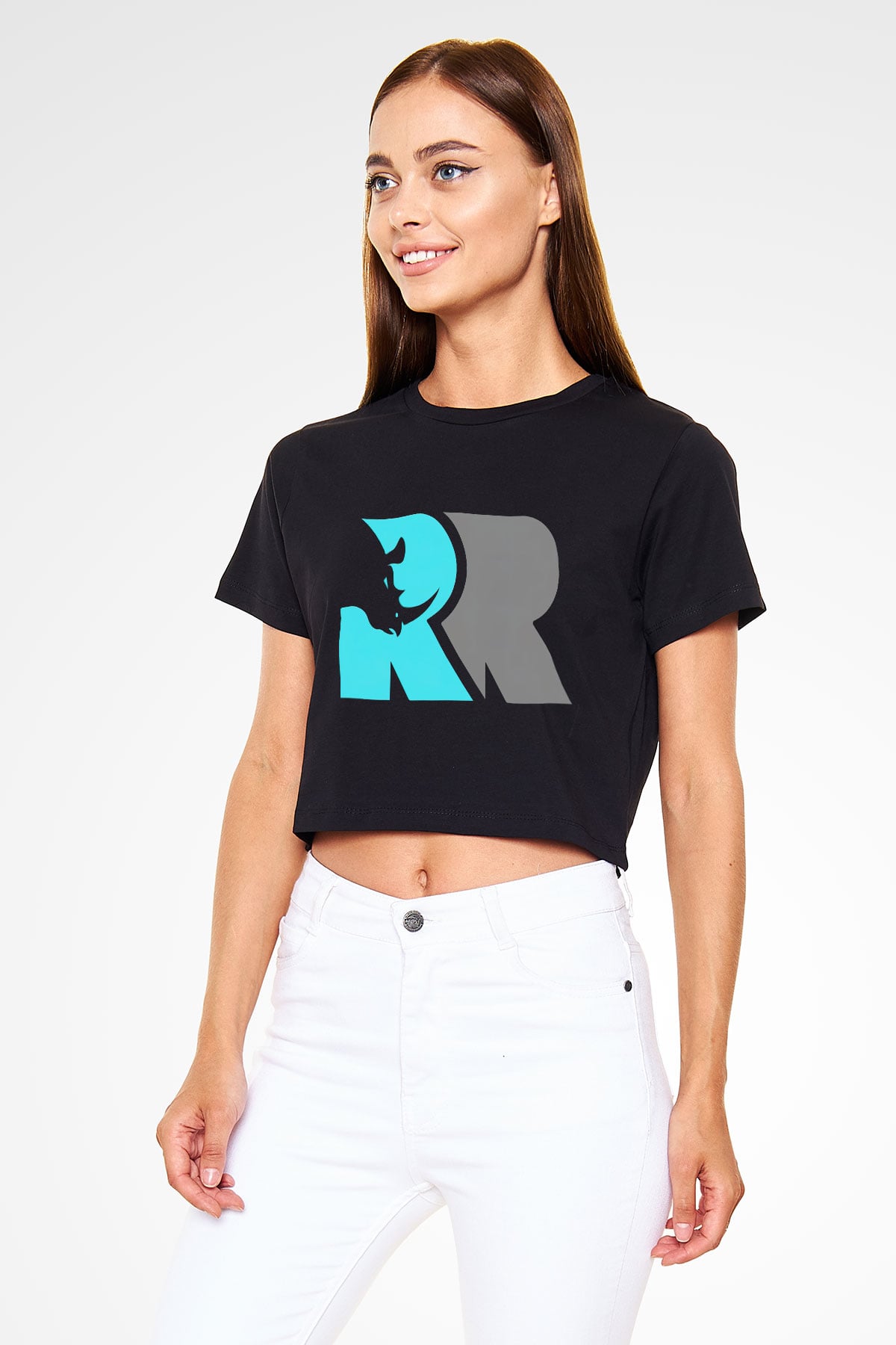 Gergedan Siyah Crop Top Tişört