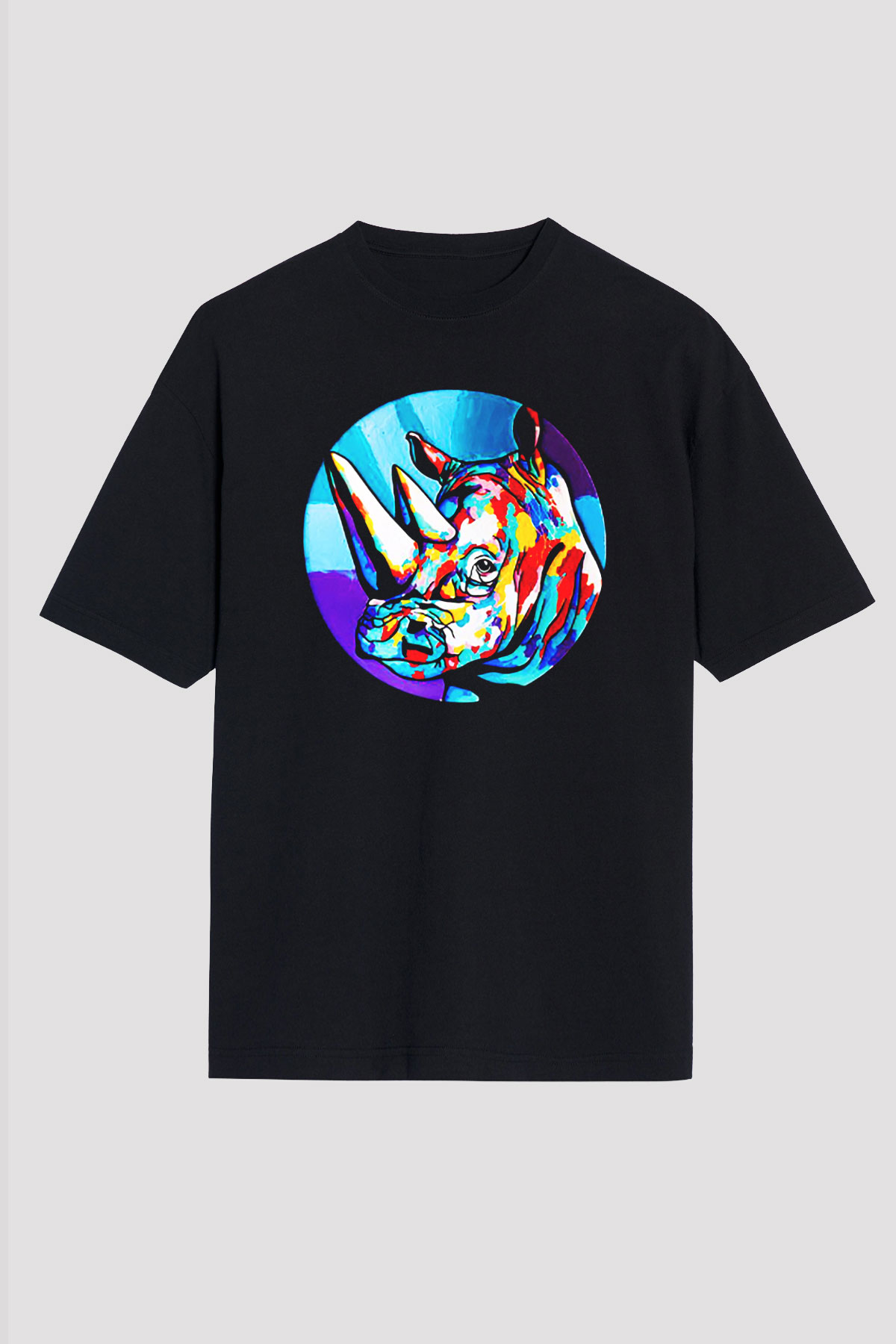 Gergedan Siyah Unisex Oversize Tişört T-Shirt