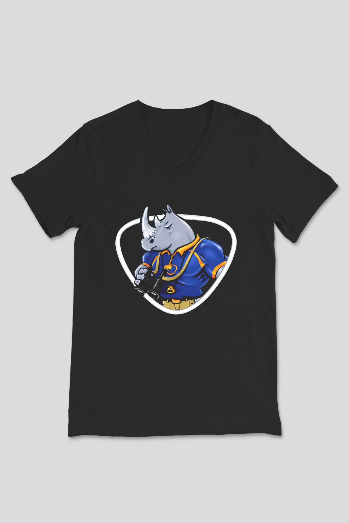 Gergedan Siyah Unisex V Yaka Tişört T-Shirt