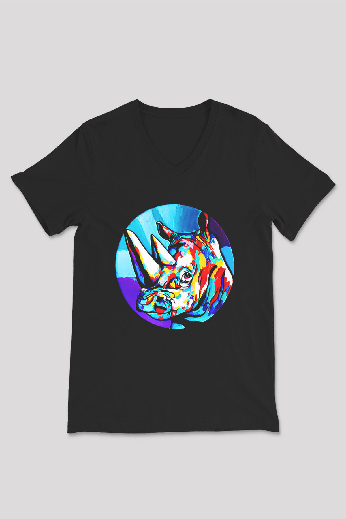 Gergedan Siyah Unisex V Yaka Tişört T-Shirt
