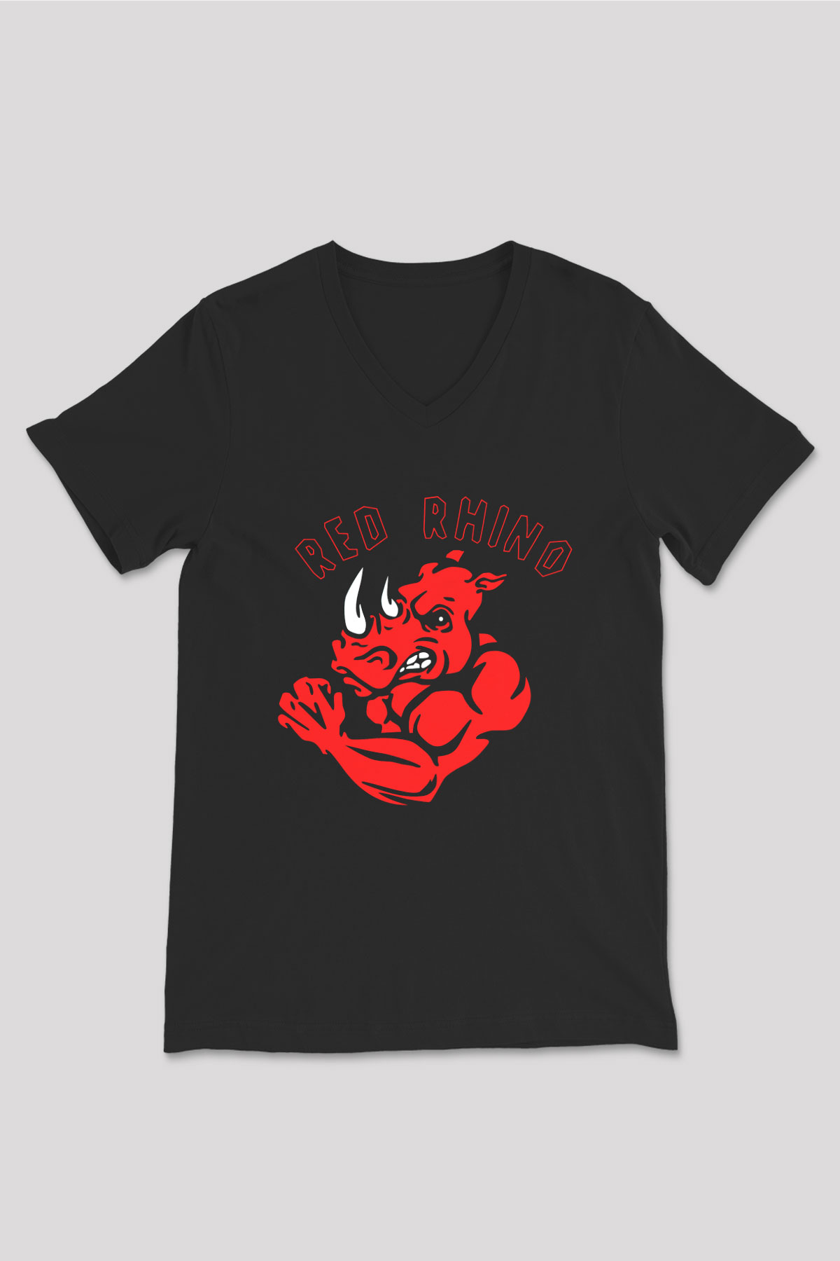 Gergedan Siyah Unisex V Yaka Tişört T-Shirt