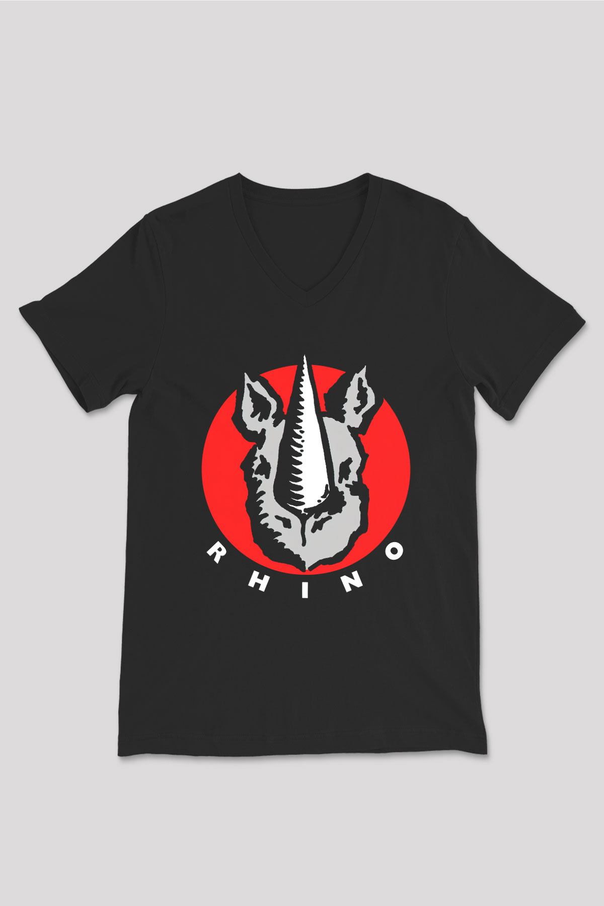 Gergedan Siyah Unisex V Yaka Tişört T-Shirt