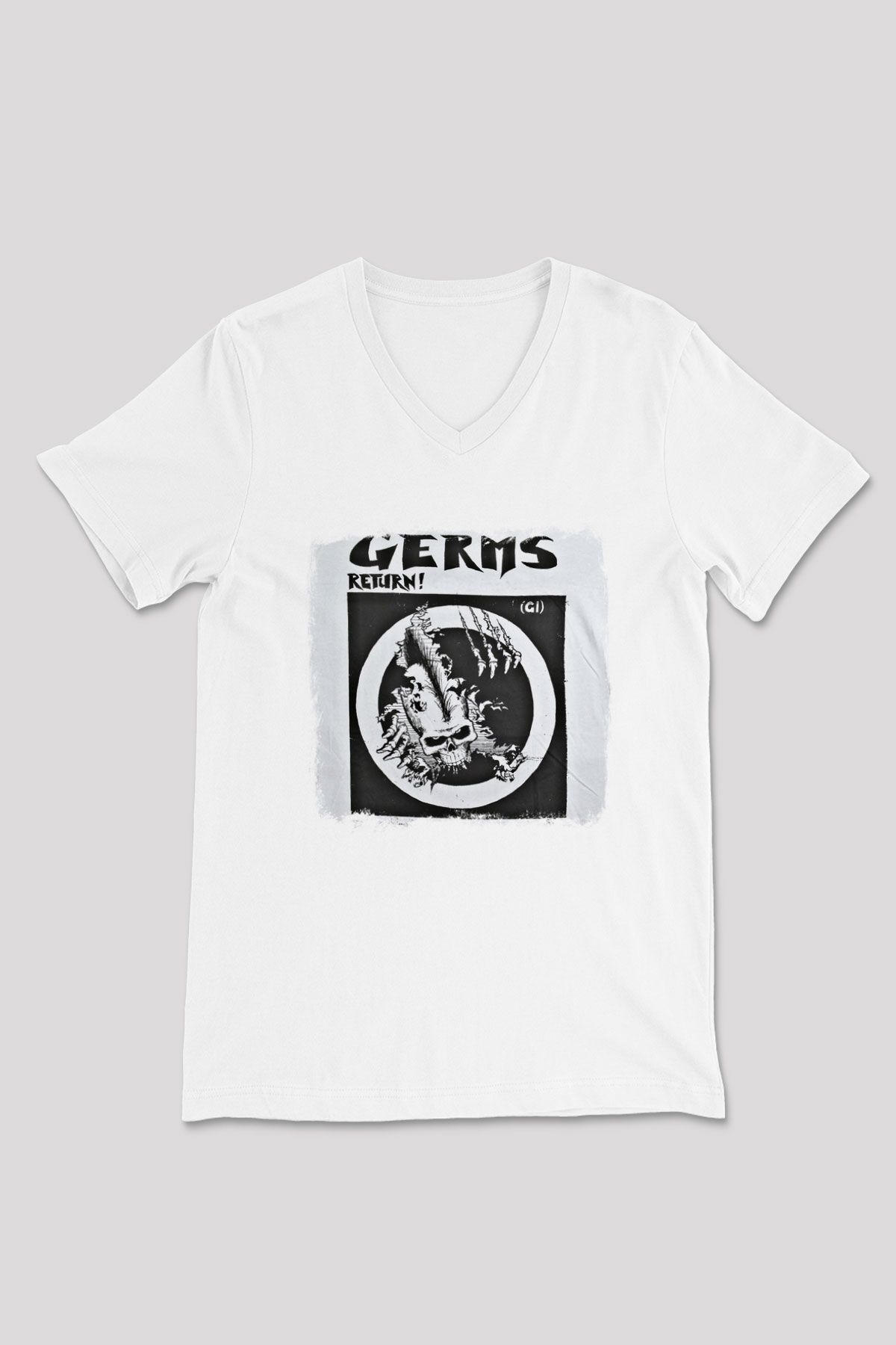 Germs Baskılı Unisex Beyaz V Yaka Tişört