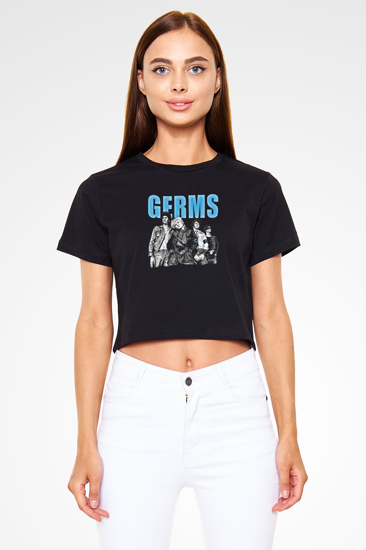Germs Baskılı Unisex Siyah Crop Top Tişört