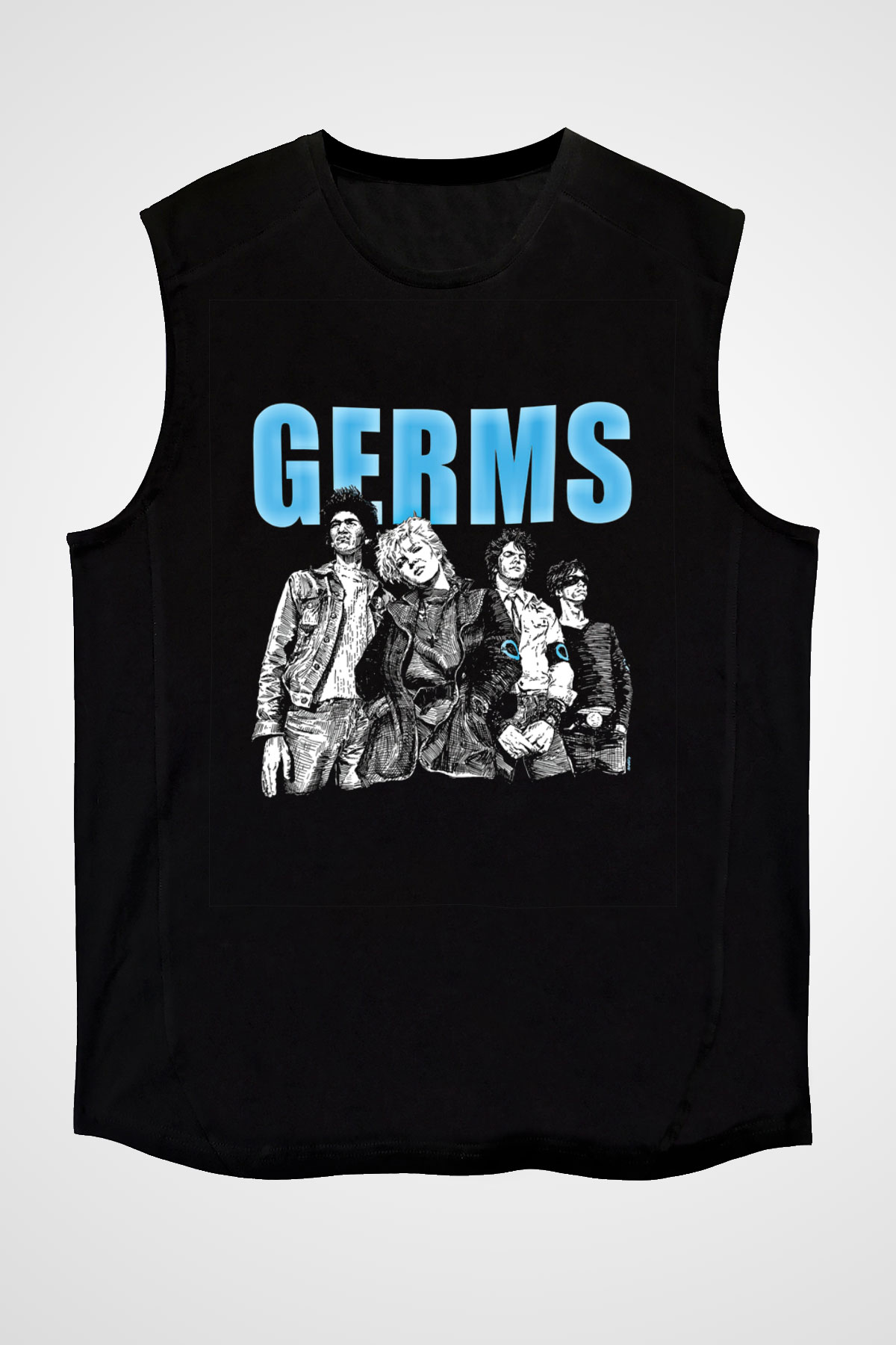 Germs Baskılı Unisex Siyah Kolsuz Tişört