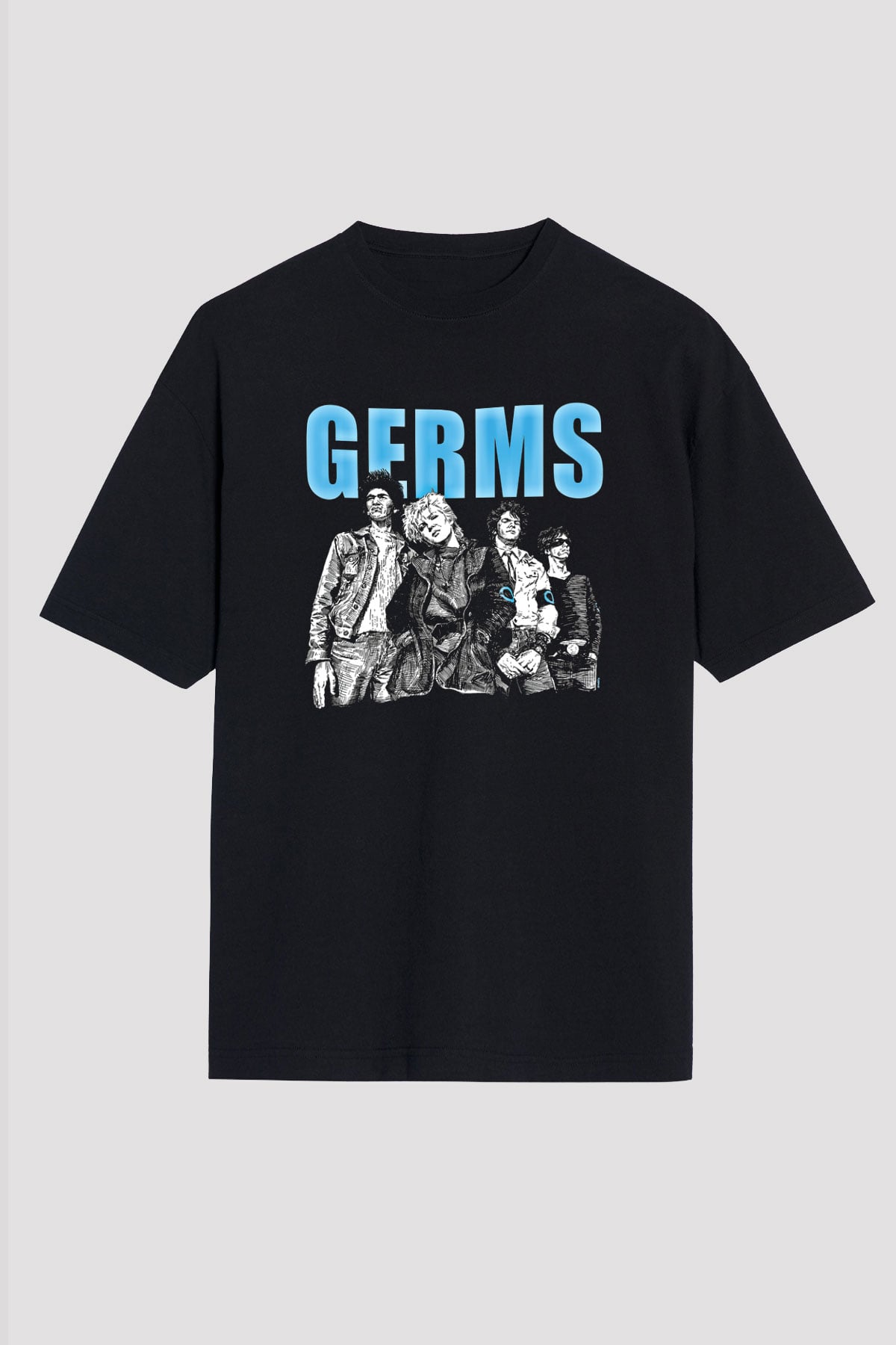 Germs Baskılı Unisex Siyah Oversize Tişört