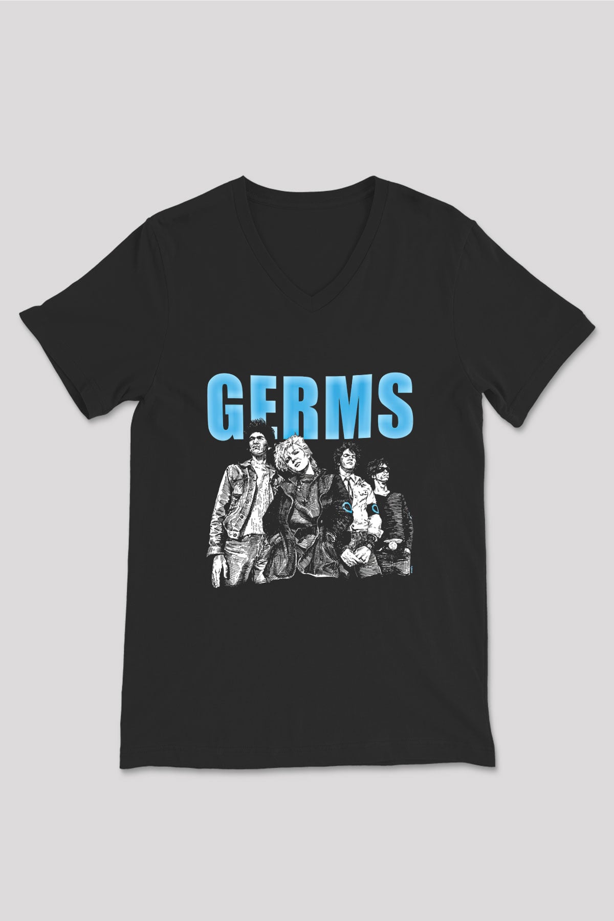 Germs Baskılı Unisex Siyah V Yaka Tişört