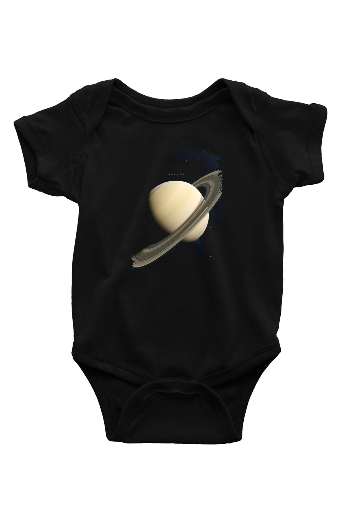 Gezegen Satürn Baskılı Unisex  Siyah Bebek Body - Zıbın