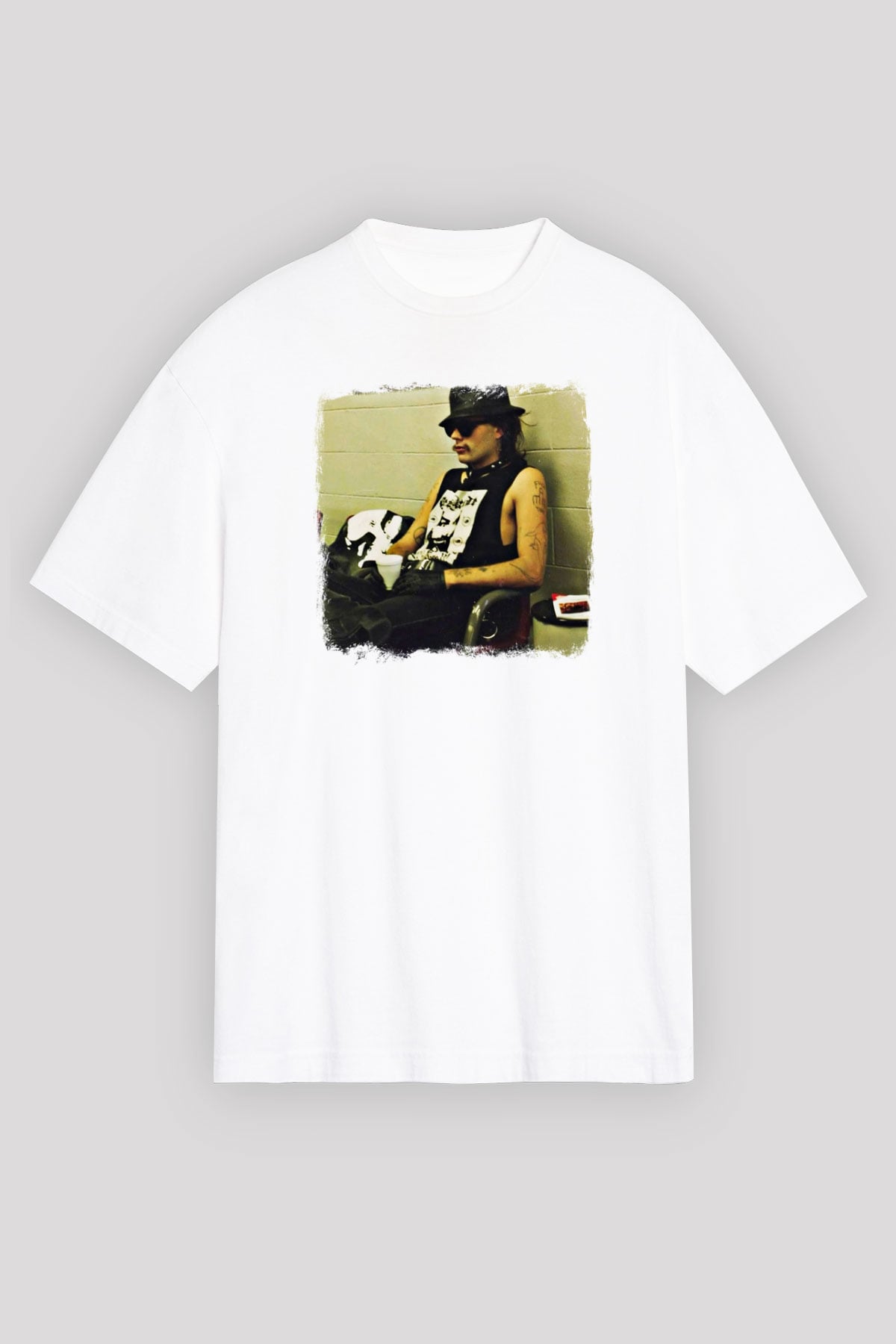 GG Allin Baskılı Unisex Beyaz Oversize Tişört