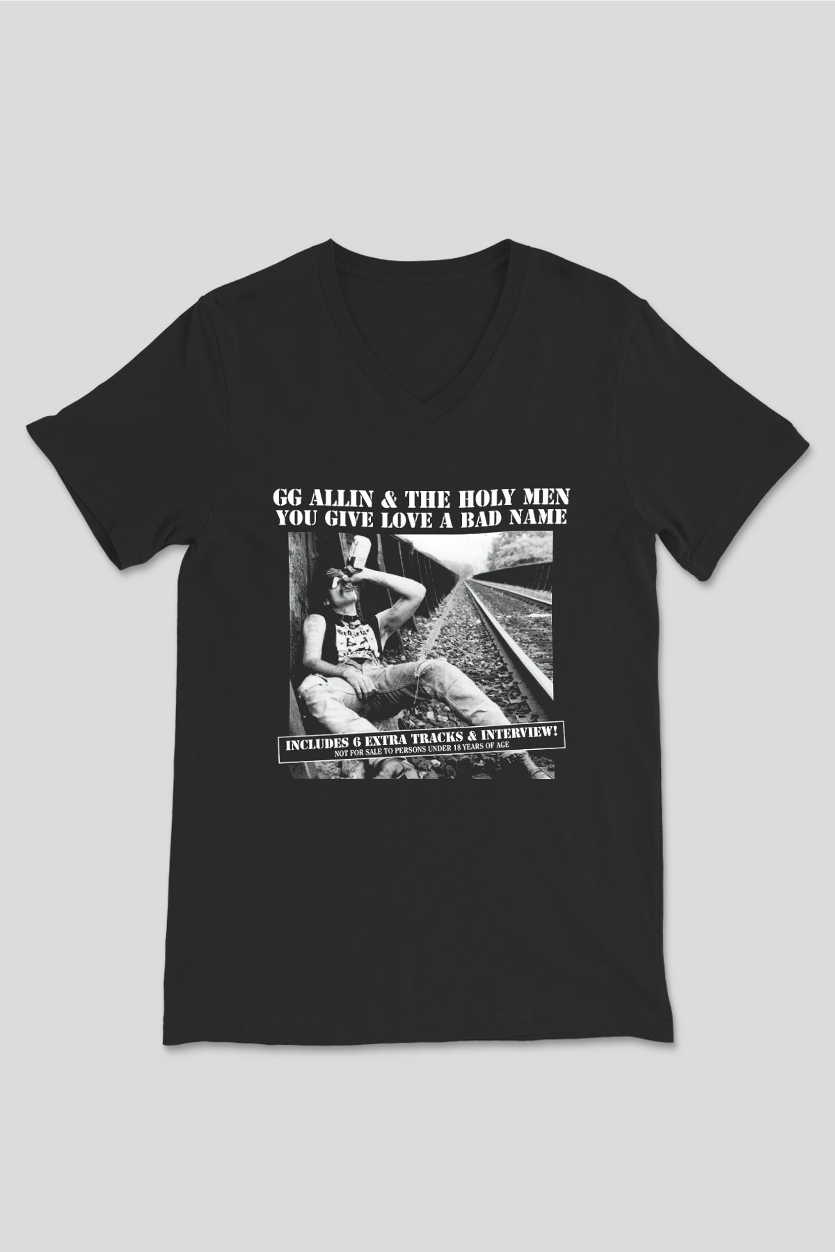 GG Allin Siyah Unisex V Yaka Tişört T-Shirt