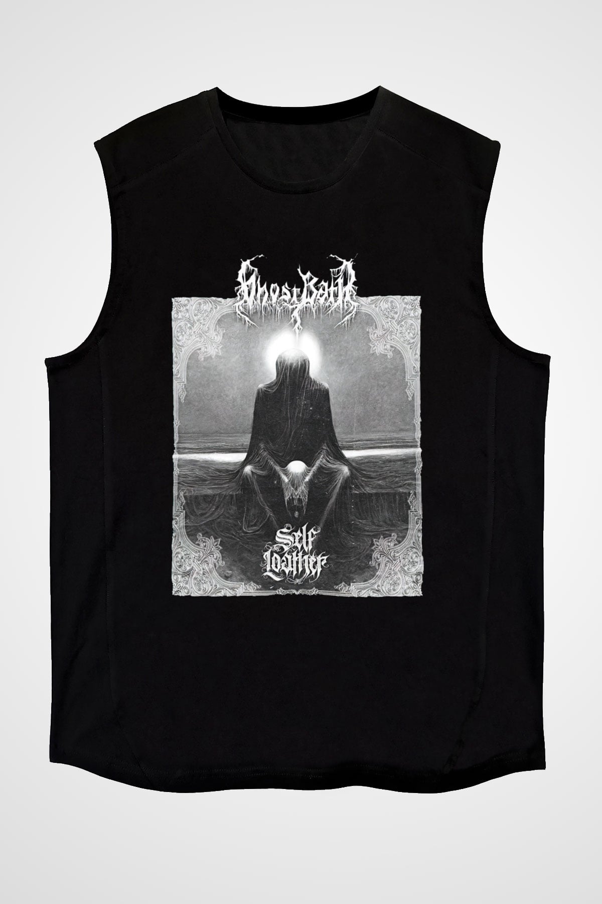 Ghost Bath Baskılı Unisex Siyah Kolsuz Tişört - Tshirt