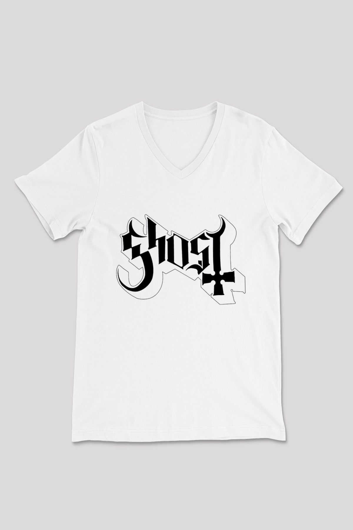 Ghost Beyaz Unisex V Yaka Tişört T-Shirt