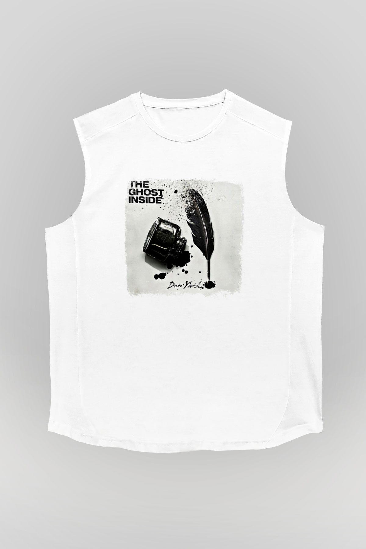 Ghost Inside Baskılı Unisex Beyaz Kolsuz Tişört