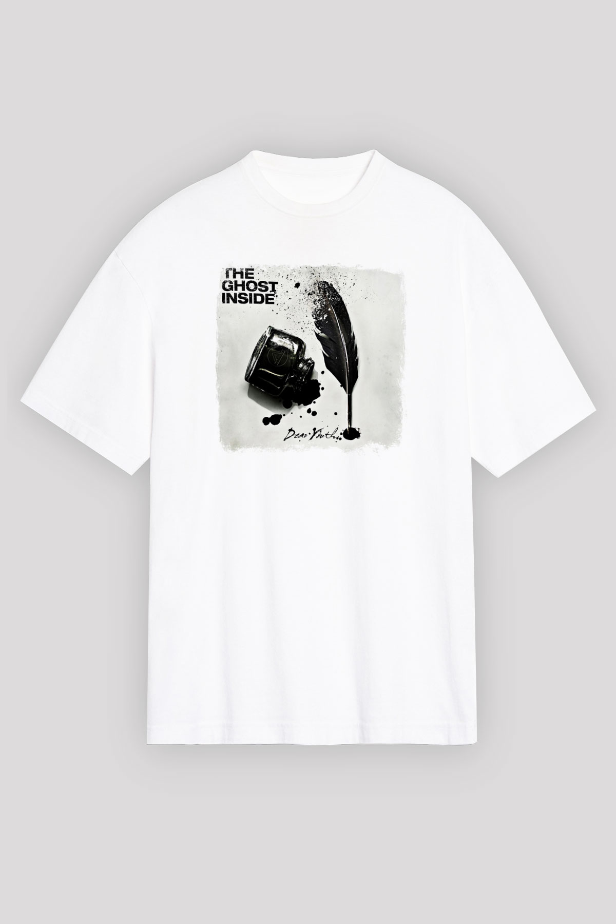 Ghost Inside Baskılı Unisex Beyaz Oversize Tişört