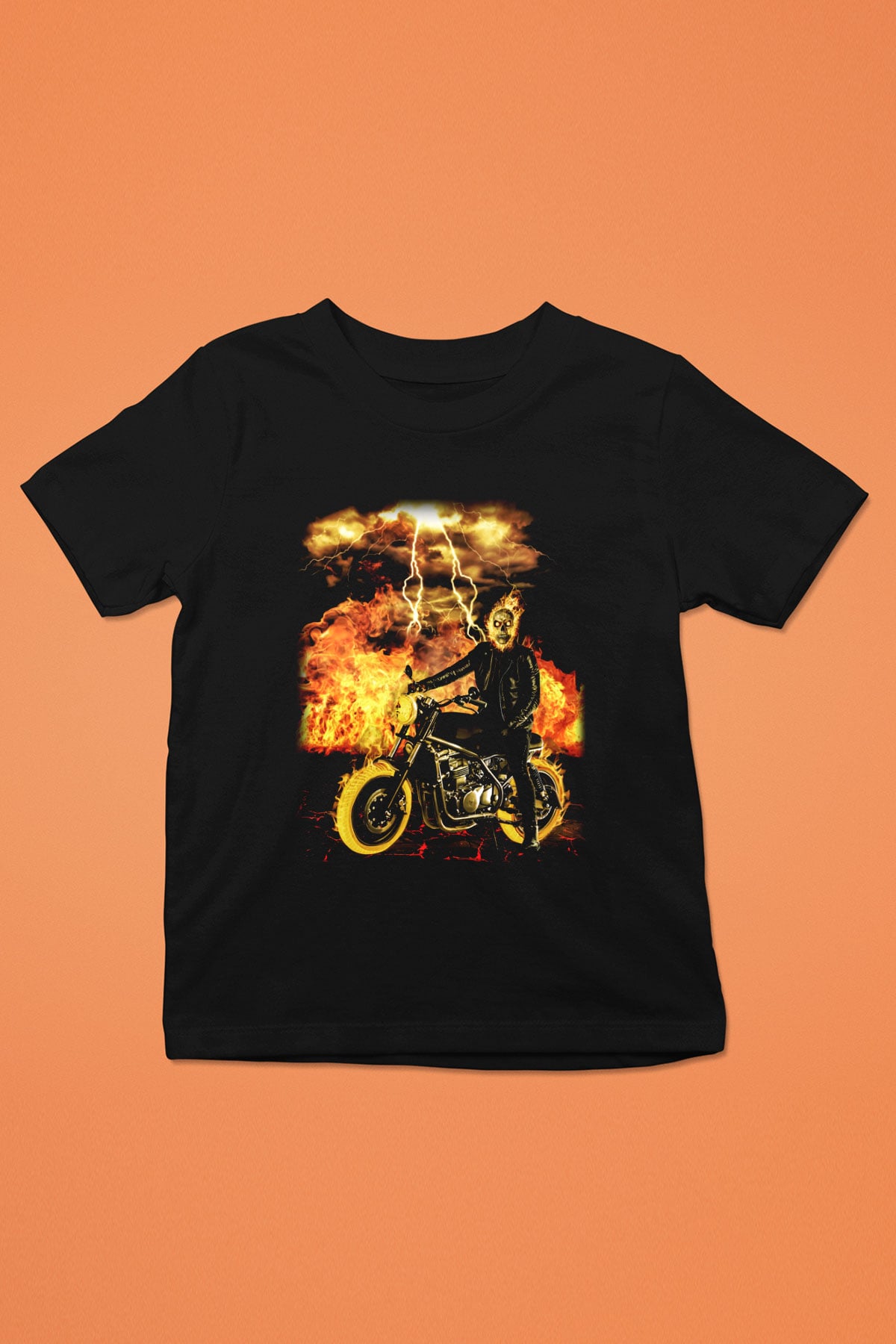 Ghost Rider Hayalet Sürücü Baskılı Siyah Unisex Çocuk Tişört