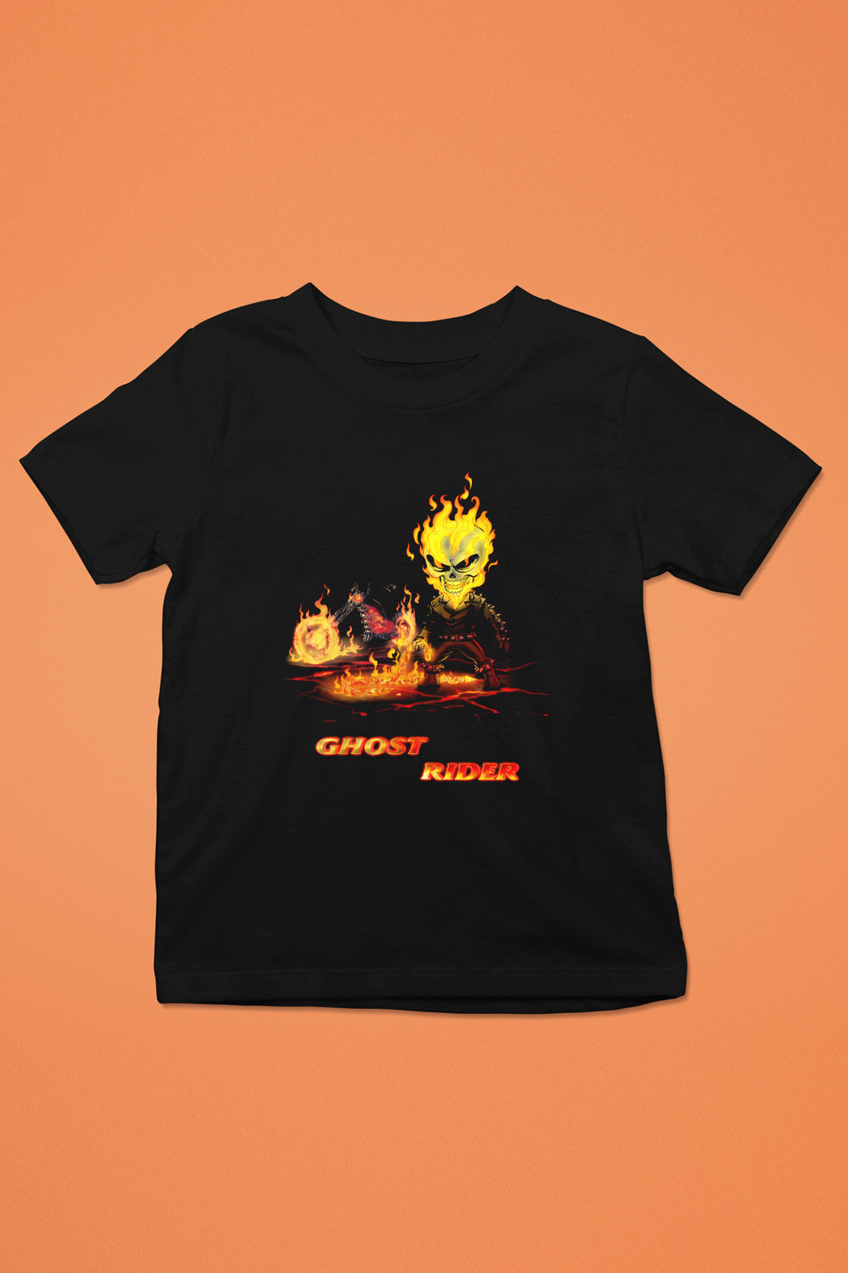 Ghost Rider Hayalet Sürücü Baskılı Siyah Unisex Çocuk Tişört