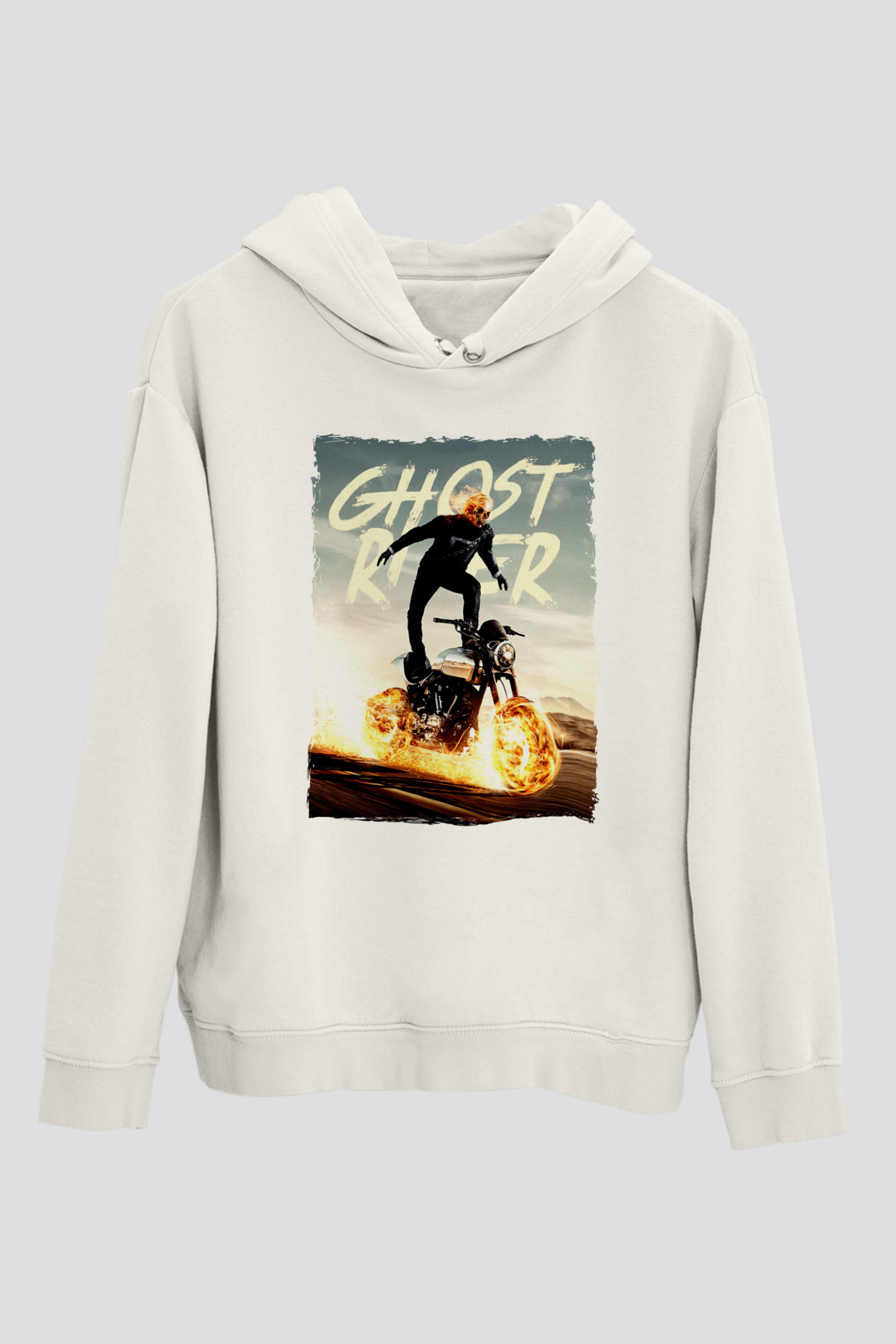 Ghost Rider Hayalet Sürücü Beyaz Unisex Hoodie
