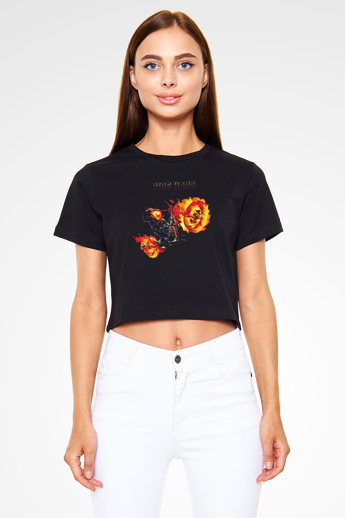 Ghost Rider Hayalet Sürücü Siyah   Crop Top Tişört