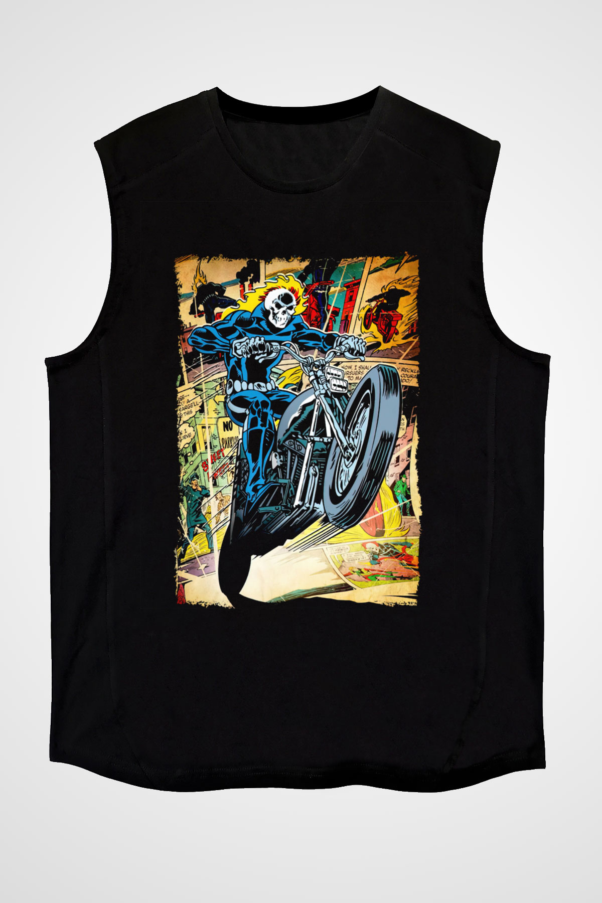 Ghost Rider Hayalet Sürücü Siyah Unisex  Kolsuz Tişört