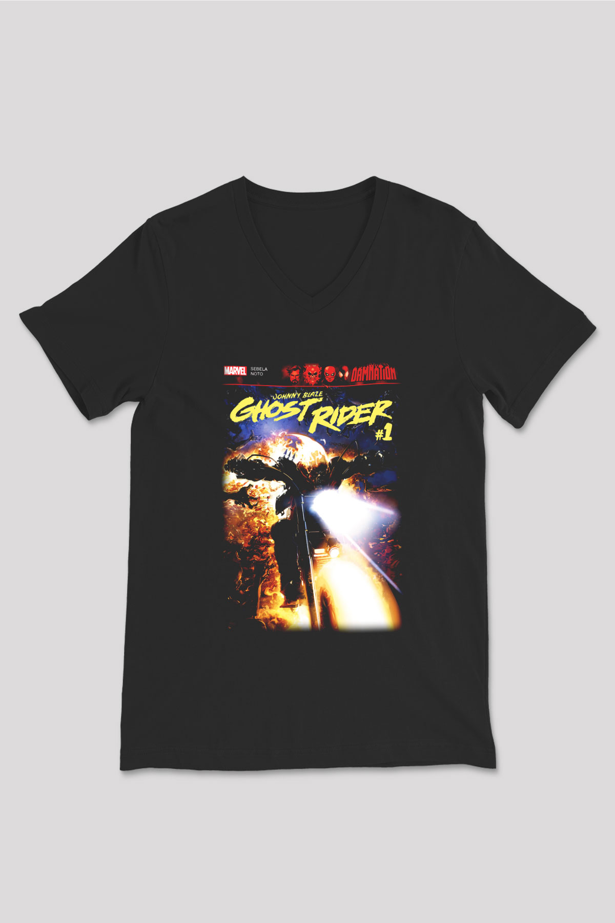 Ghost Rider Hayalet Sürücü Siyah Unisex V Yaka Tişört