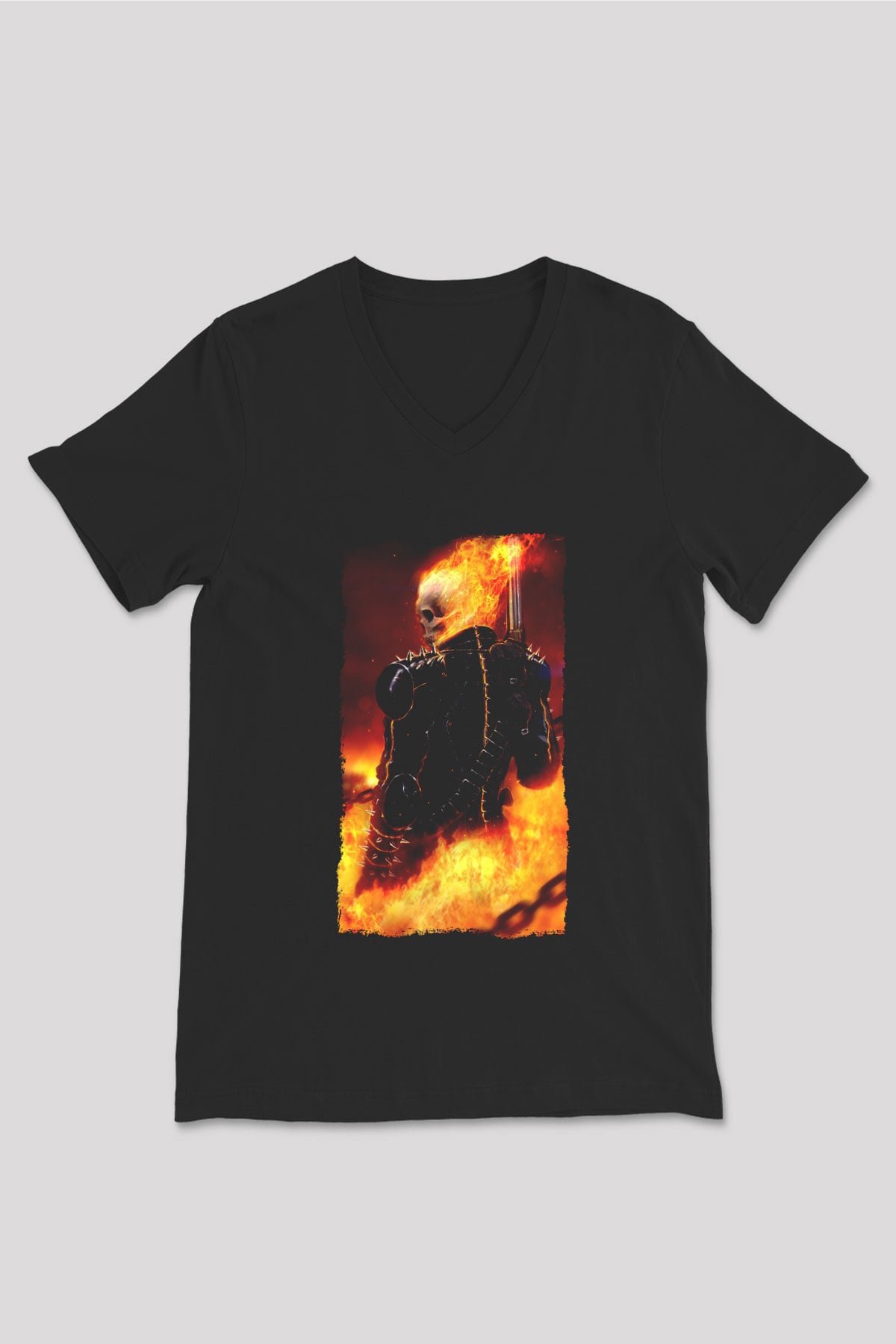 Ghost Rider Hayalet Sürücü Siyah Unisex  V Yaka Tişört
