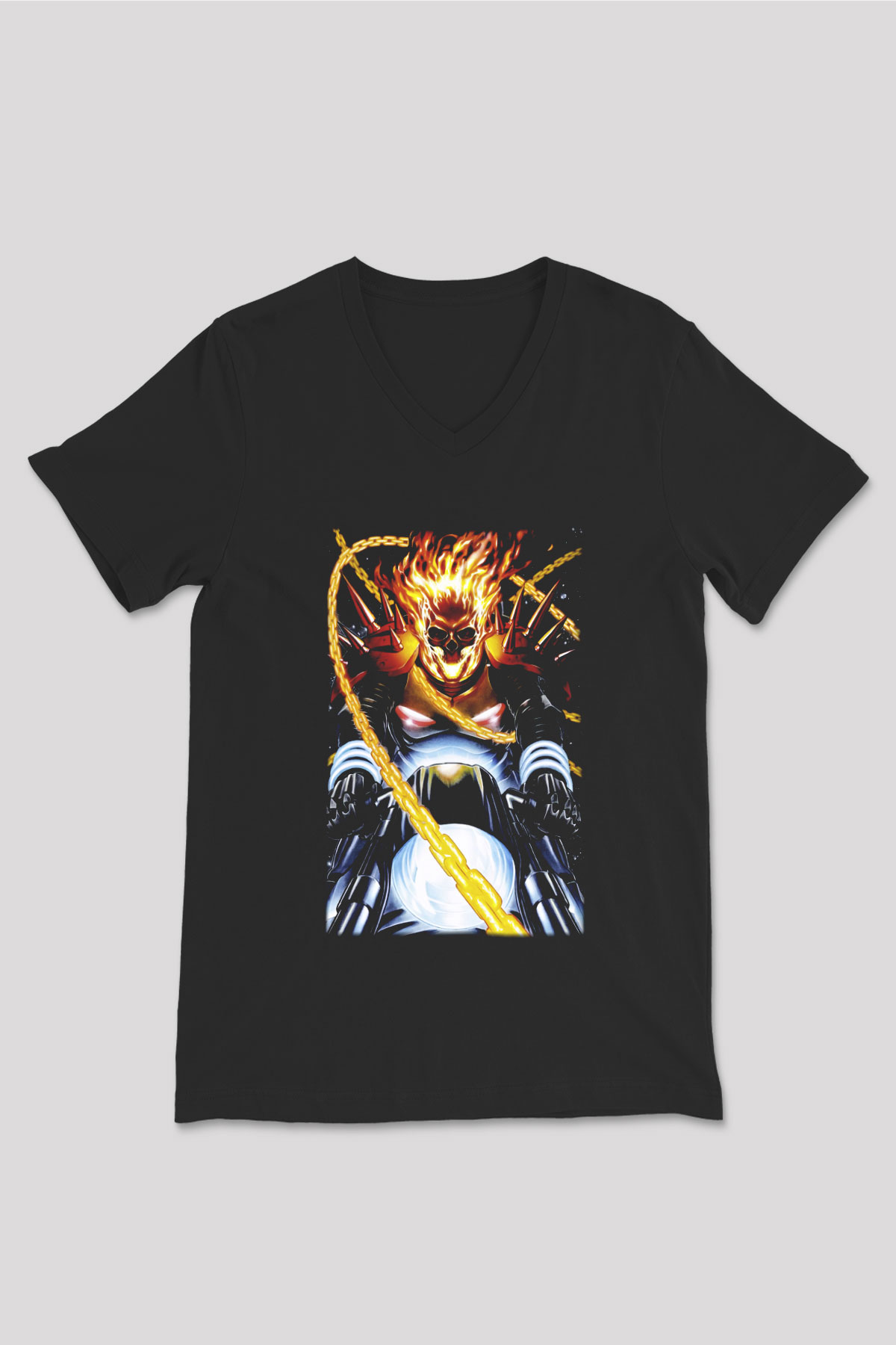 Ghost Rider Hayalet Sürücü Siyah Unisex V Yaka Tişört