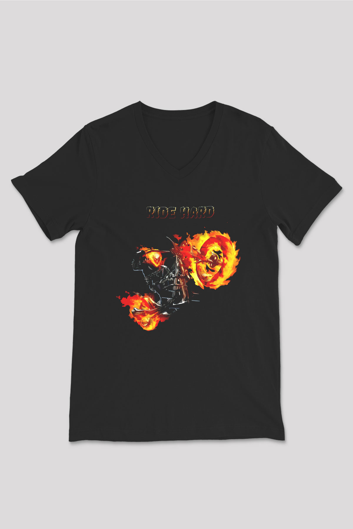 Ghost Rider Hayalet Sürücü Siyah Unisex  V Yaka Tişört