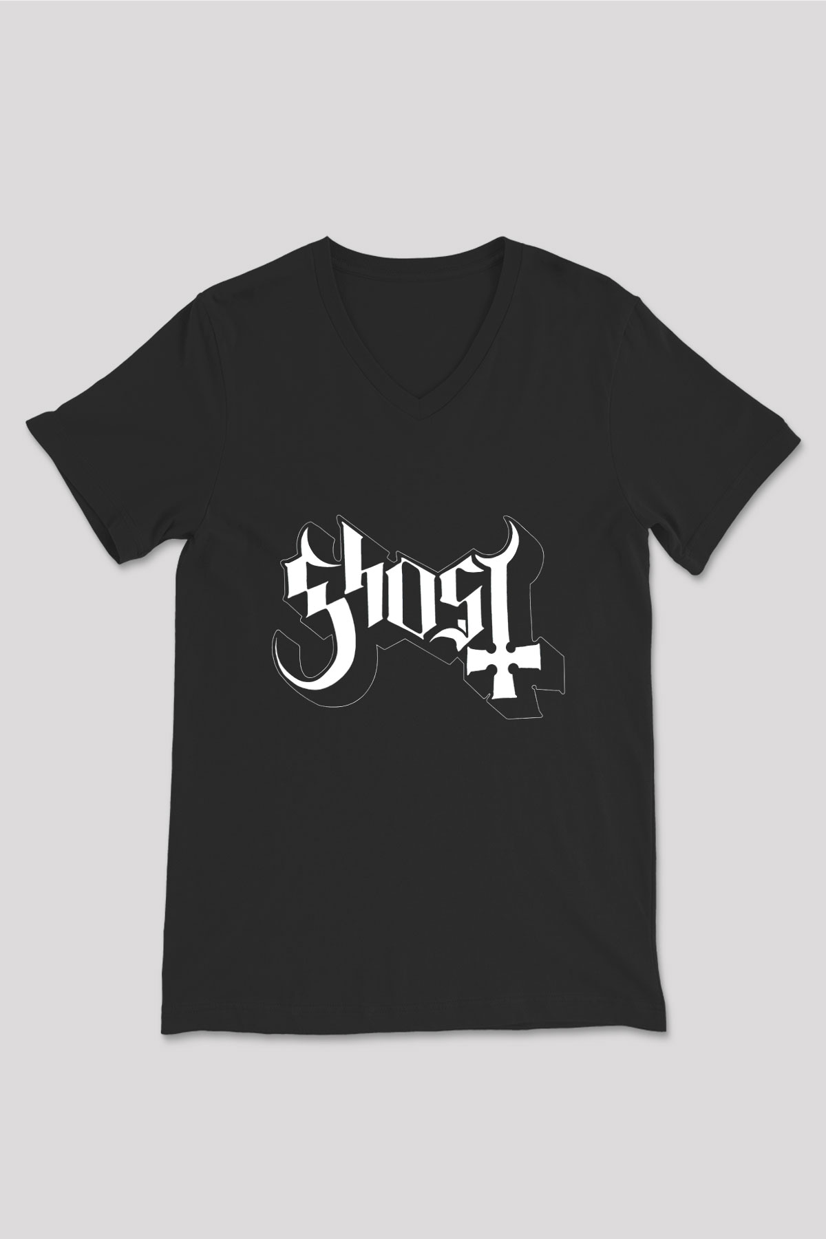 Ghost Siyah Unisex V Yaka Tişört T-Shirt