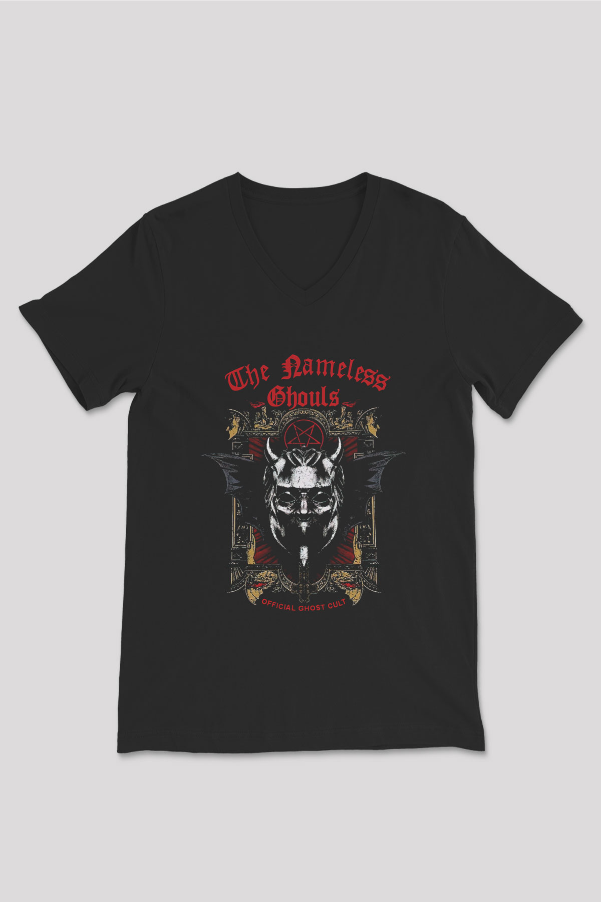 Ghost Siyah Unisex V Yaka Tişört T-Shirt