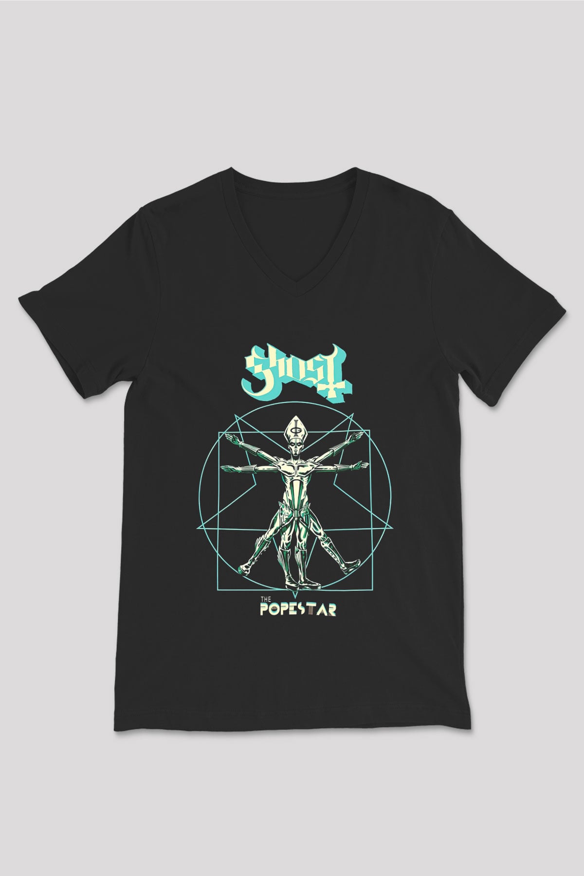 Ghost Siyah Unisex V Yaka Tişört T-Shirt