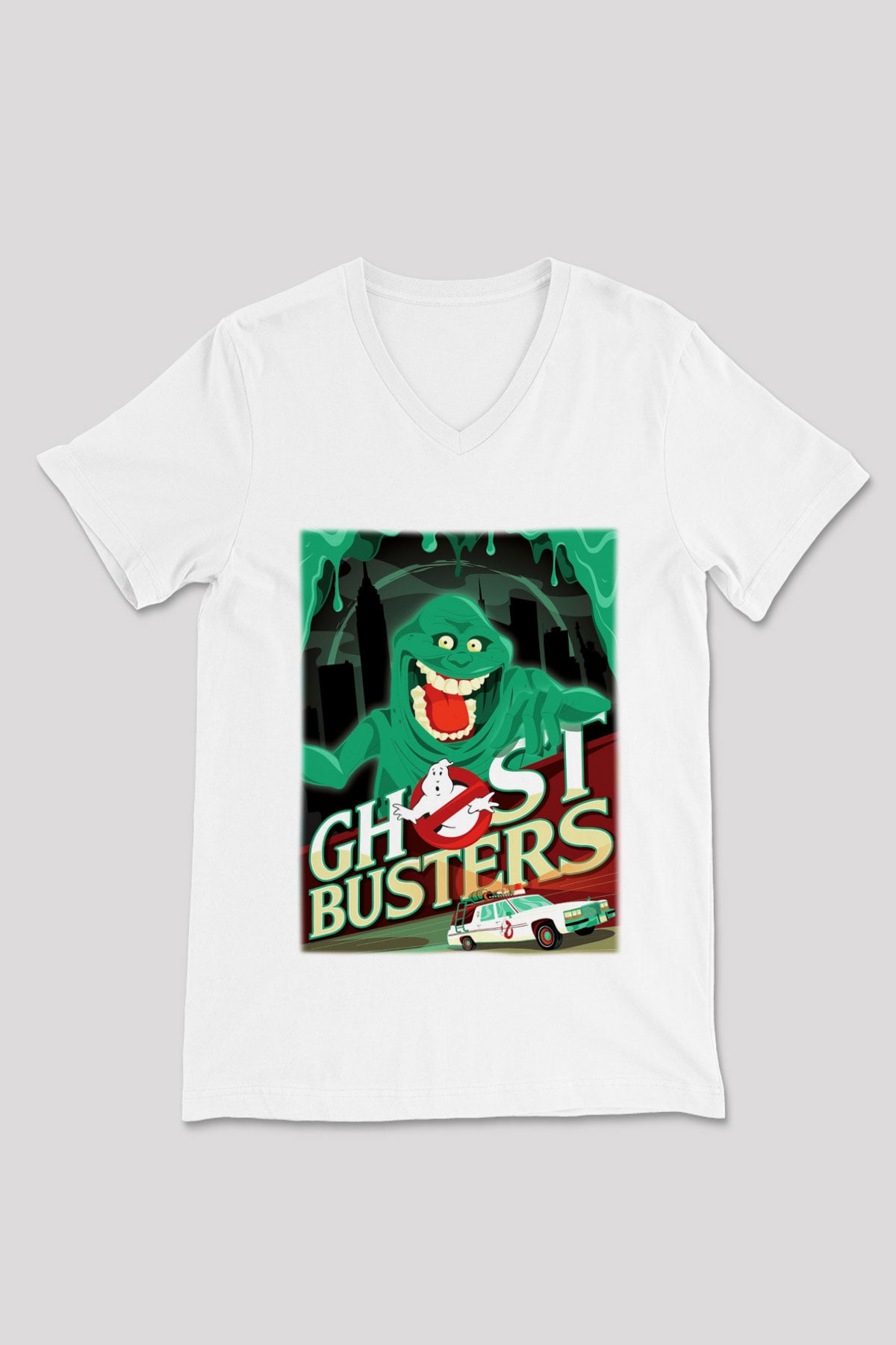 Ghostbusters Hayalet Avcıları Beyaz Unisex V Yaka Tişört T-Shirt