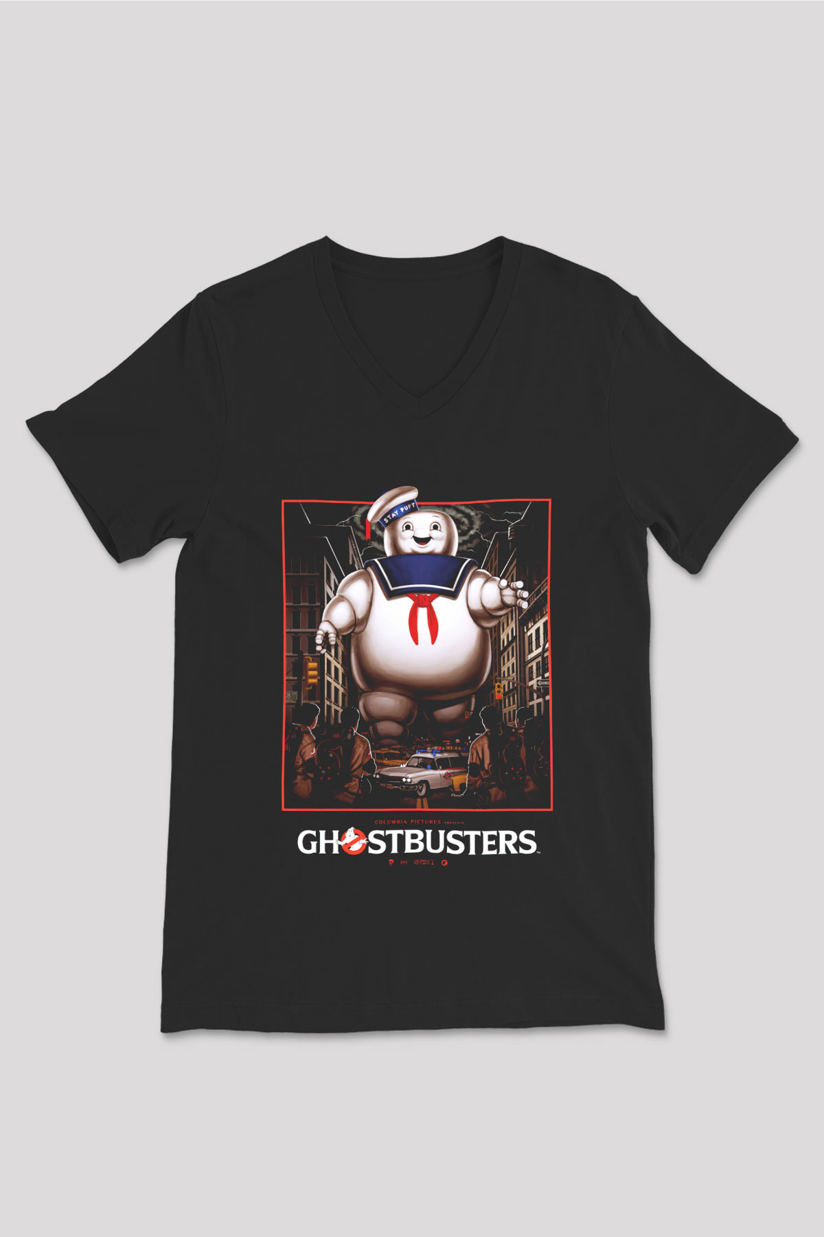 Ghostbusters Hayalet Avcıları Siyah Unisex V Yaka Tişört T-Shirt