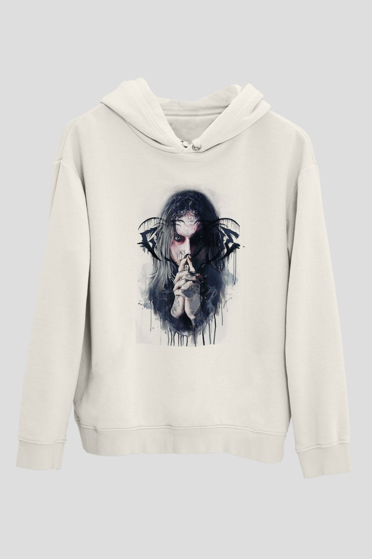Ghostemane Baskılı Beyaz Unisex Kapüşonlu Sweatshirt