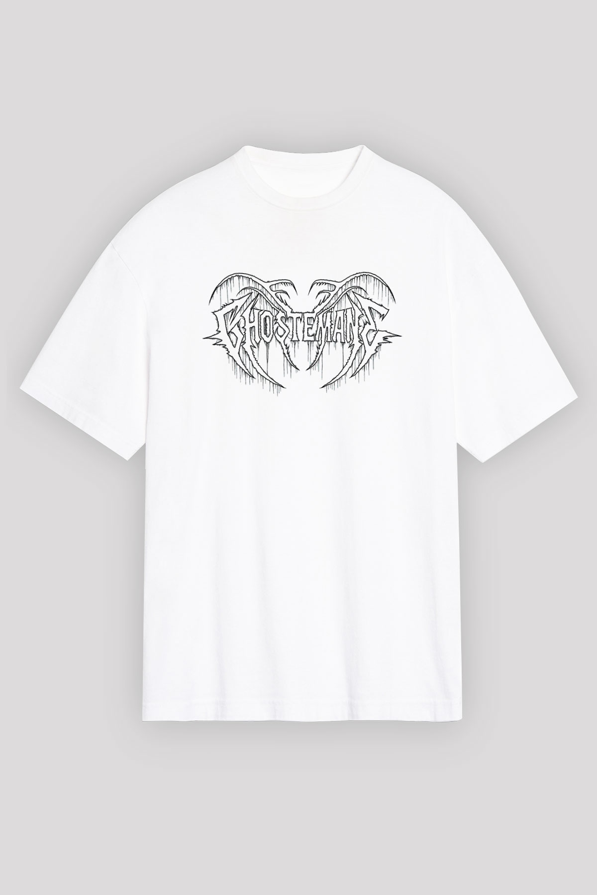 Ghostemane Baskılı Beyaz Unisex Oversize Tişört - Tshirt