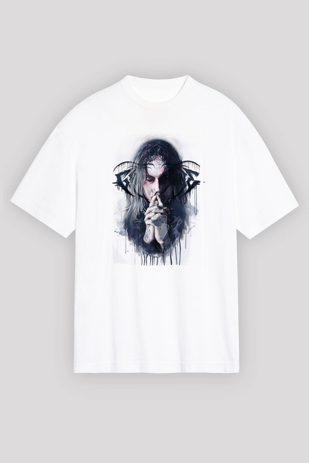Ghostemane Baskılı Beyaz Unisex Oversize Tişört - Tshirt