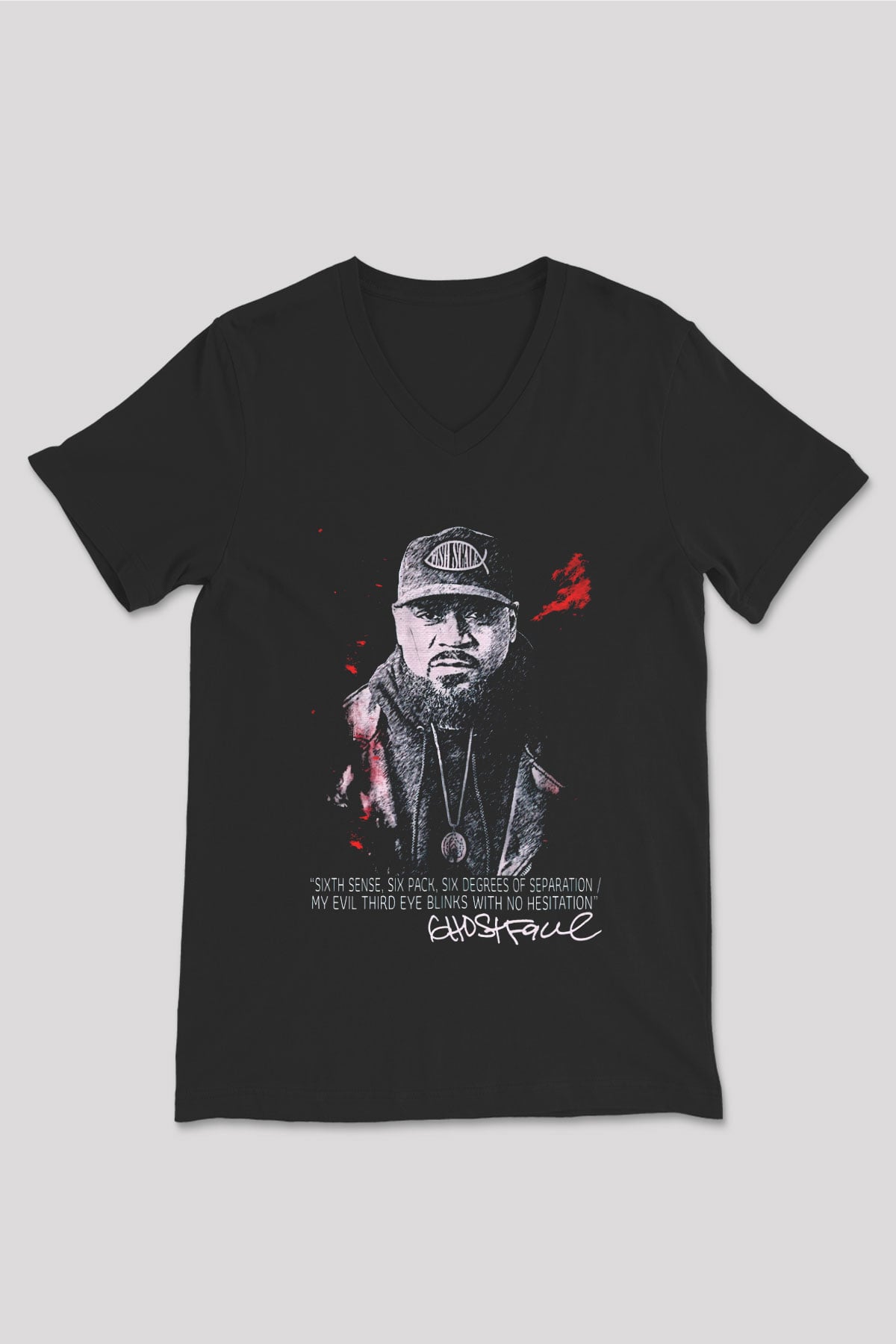 Ghostface Killah Siyah Unisex V Yaka Tişört