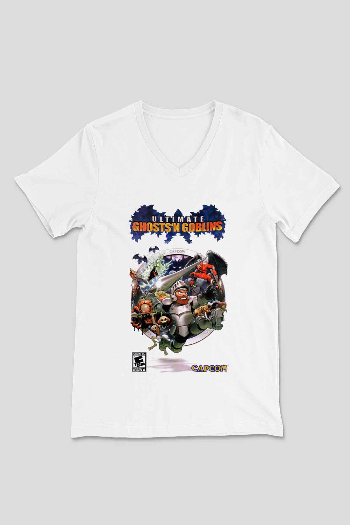 Ghosts 'n Goblins Beyaz Unisex V Yaka Tişört