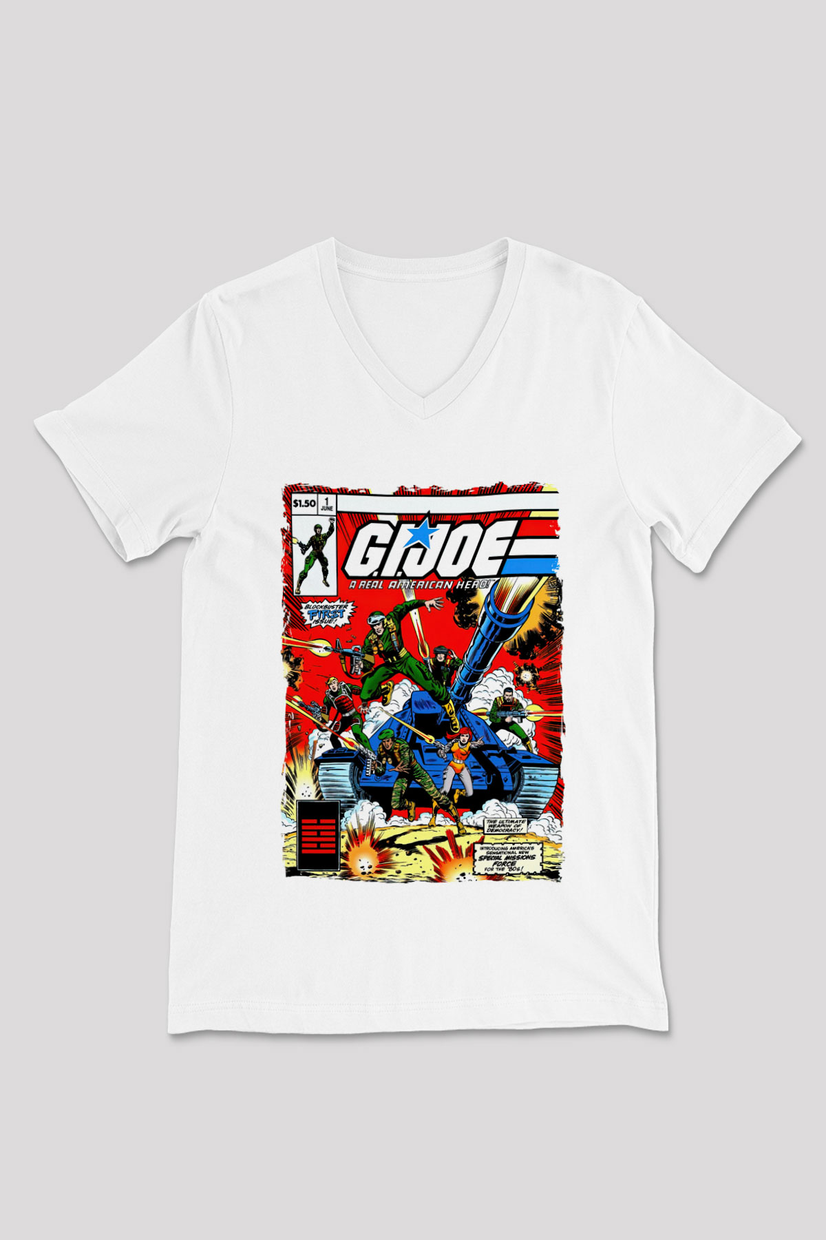 GI JOE Beyaz Unisex  V Yaka Tişört
