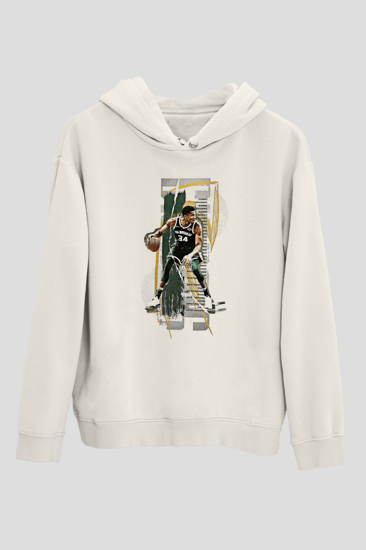 Giannis Antetokounpma Baskılı Beyaz Unisex Kapüşonlu Sweatshirt