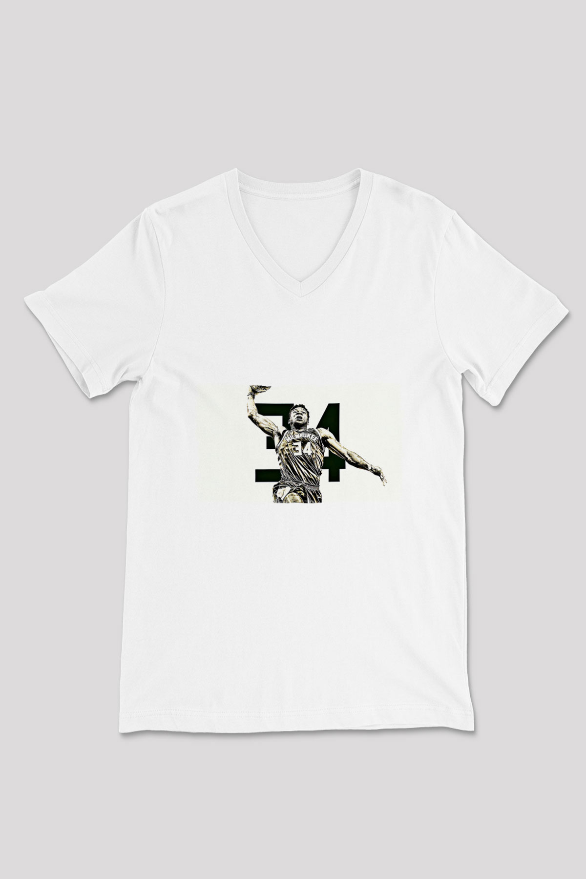 Giannis Antetokounpma Baskılı Beyaz Unisex V Yaka Tişört - Tshirt