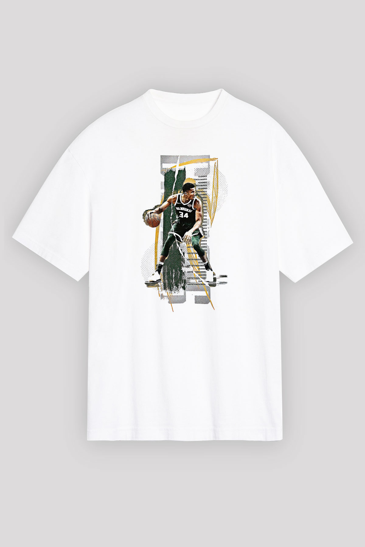 Giannis Antetokounpma Baskılı Beyaz Unisex Oversize Tişört - Tshirt