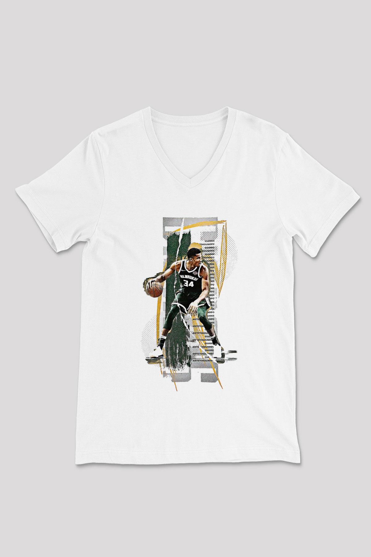 Giannis Antetokounpma Baskılı Beyaz Unisex V Yaka Tişört - Tshirt